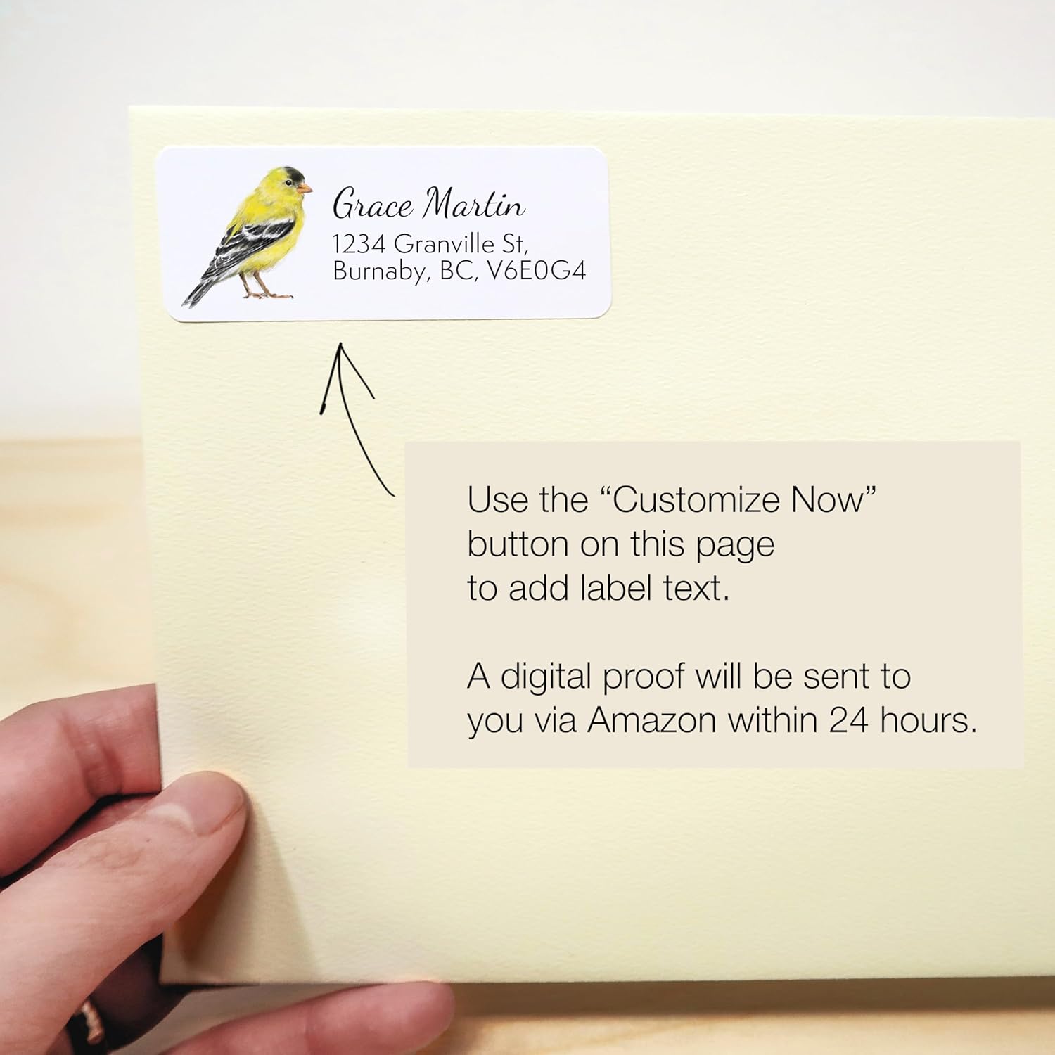 Personalized Goldfinch Return Address Labels - Custom Bird Mailing Stickers for Envelopes, Invitations & Stationery - Original Watercolor Wildlife Art by Triple Studio (Goldfinch)
