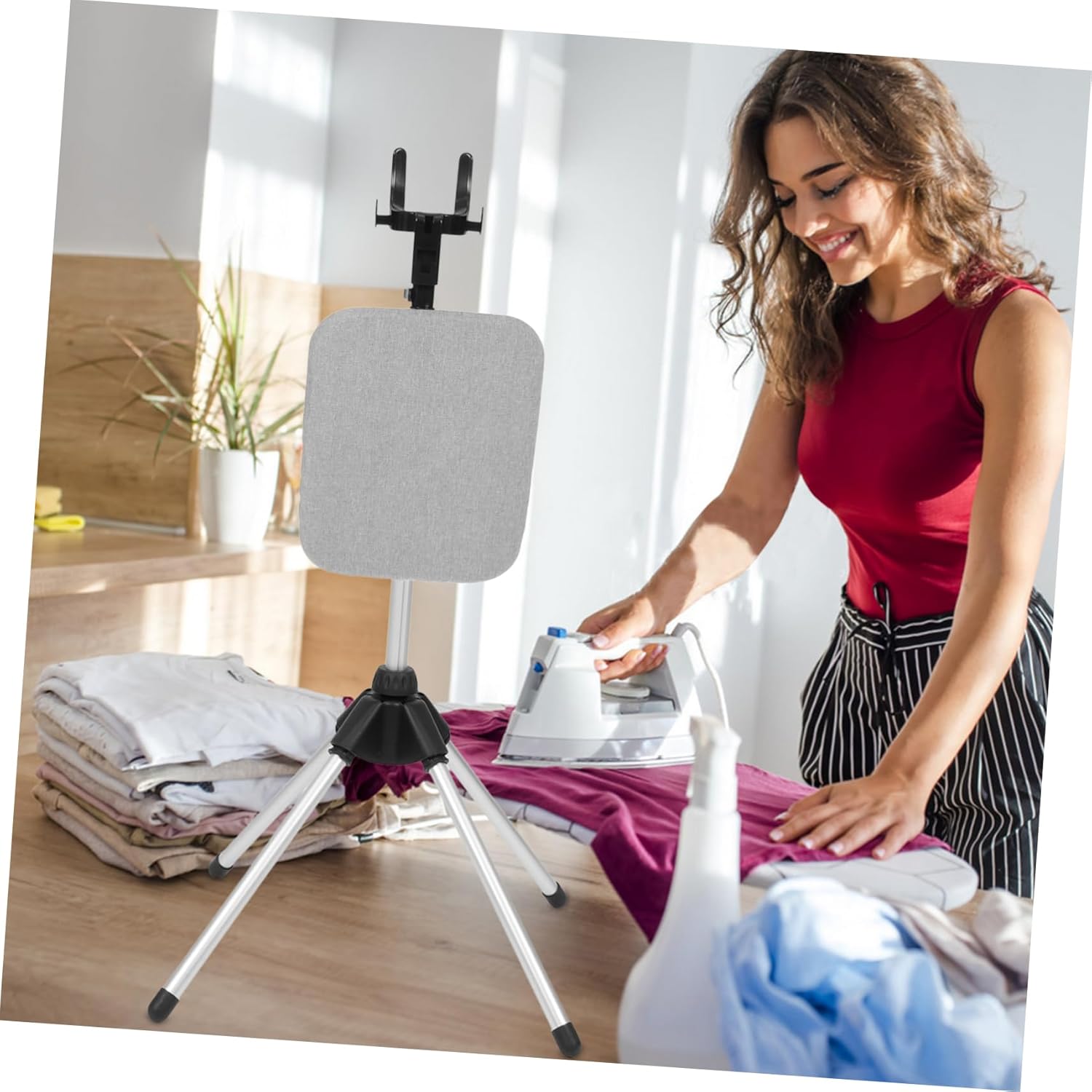 STOBAZA Adjustable Height Clothes Steamer Rack Folding Design Collapsible Fabric Steamer Stand for Easy Ironing Suitable for Home and Travel