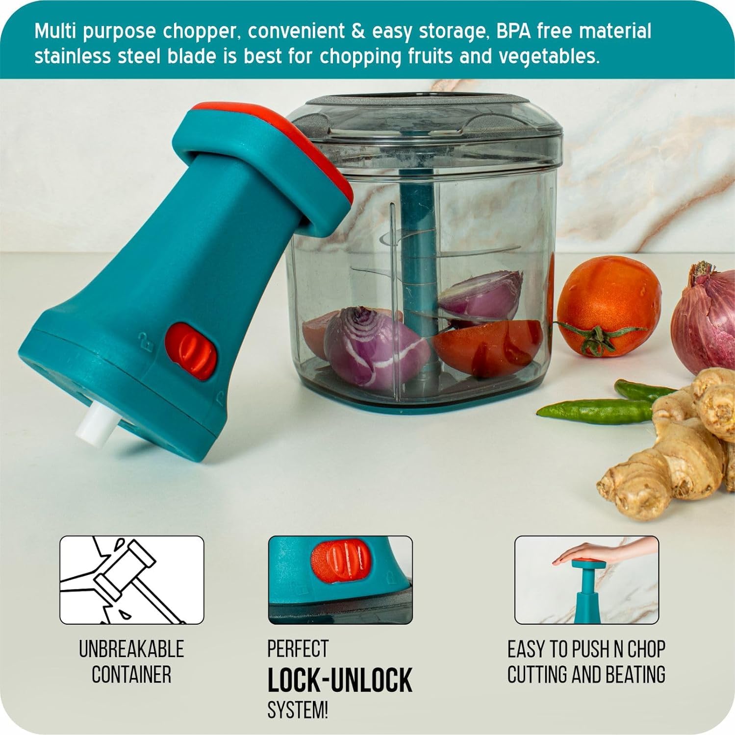 Tritatutto Manuale Multiuso 1200 Ml, Con Lame In Acciaio Inox E Cestello Scolapasta, Per Carne, Verdure E Salse, Bianco 29x15,5 Cm