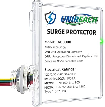 AG3000 HVAC Surge Protector 120/240V, House Surge Protectors, AC Surge Protector, Whole House Surge Protective Device for Mini Split, TPMOV Technology, Watertight Enclosure Pack of 1