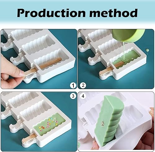 Miniatura 6 de 2 moldes para paletas, moldes de silicona pequeños de 4 cavidades para tartas, moldes de helado para paletas de bricolaje con 100 palos de madera