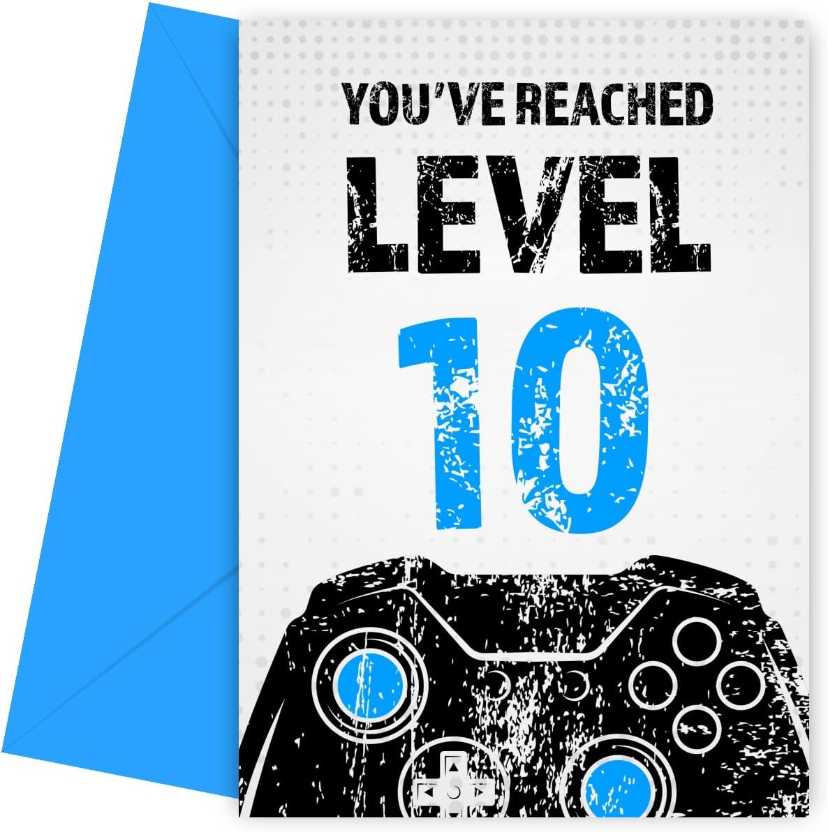Gamer 10th Birthday Card for Boy - Black & Blue Reached Level 10 Bday Cards for Son, Great Grandson, Nephew or Brother. Gaming Happy Birthday Card for 10 Year Old