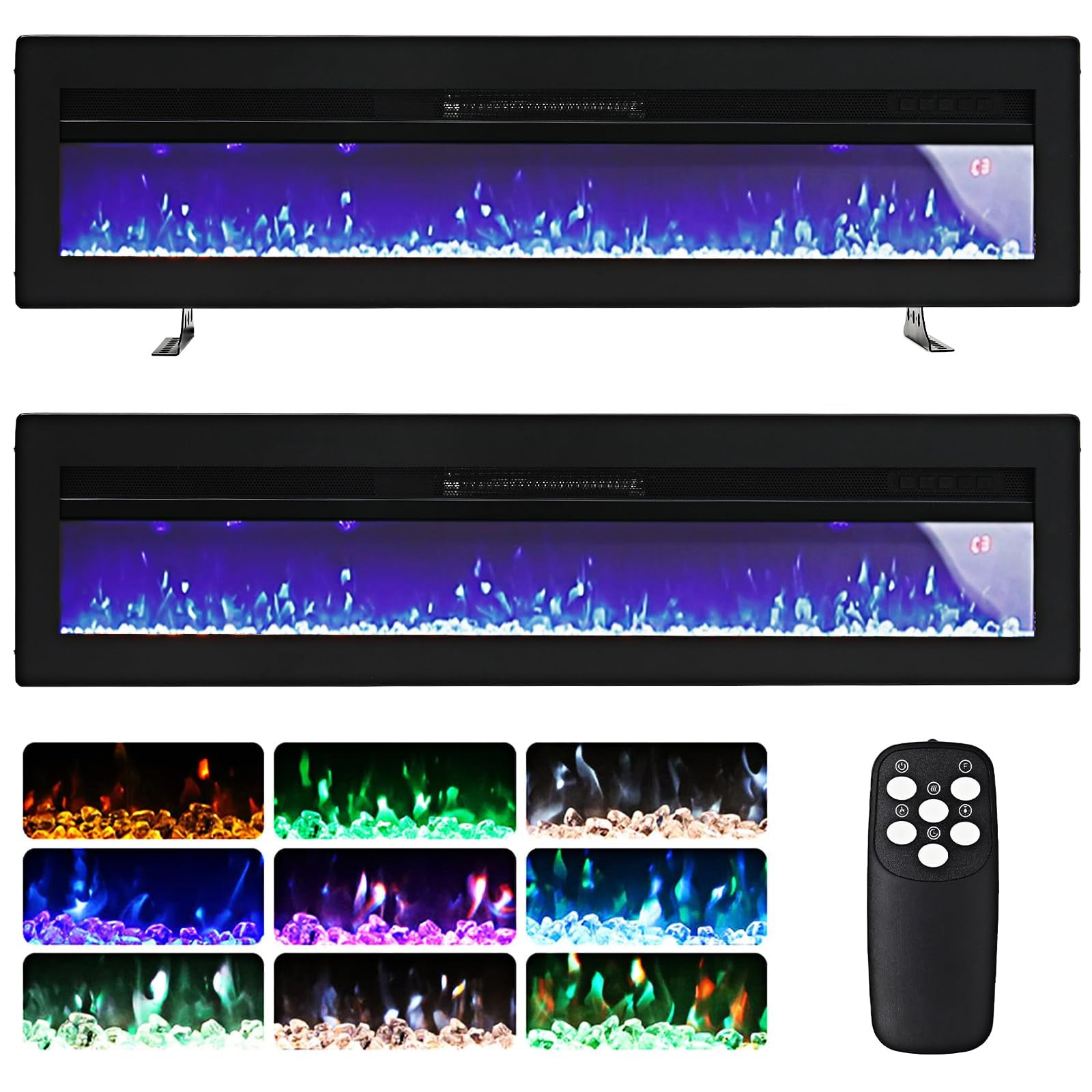 INMOZATA 152cm Electric Fire Recessed Wall Mounted Freestanding Electric Fireplace with Realistic LED Flame Effect, Adjustable Thermostat, Overheat Protection, 900W&1800W (152 cm/60 inch, Black)