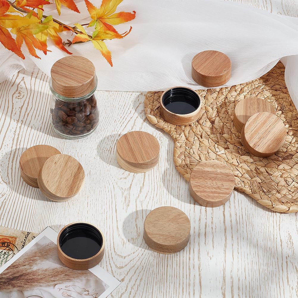 WEBEEDY 48 Pcs Wood Jar Lids Reusable Threaded Wooden Lids Airtight Glass Spice Container Airtight Lid for Spices and Seasoning Storage Kitchen Organization (40mm/1.57 inch Inner Diameter)