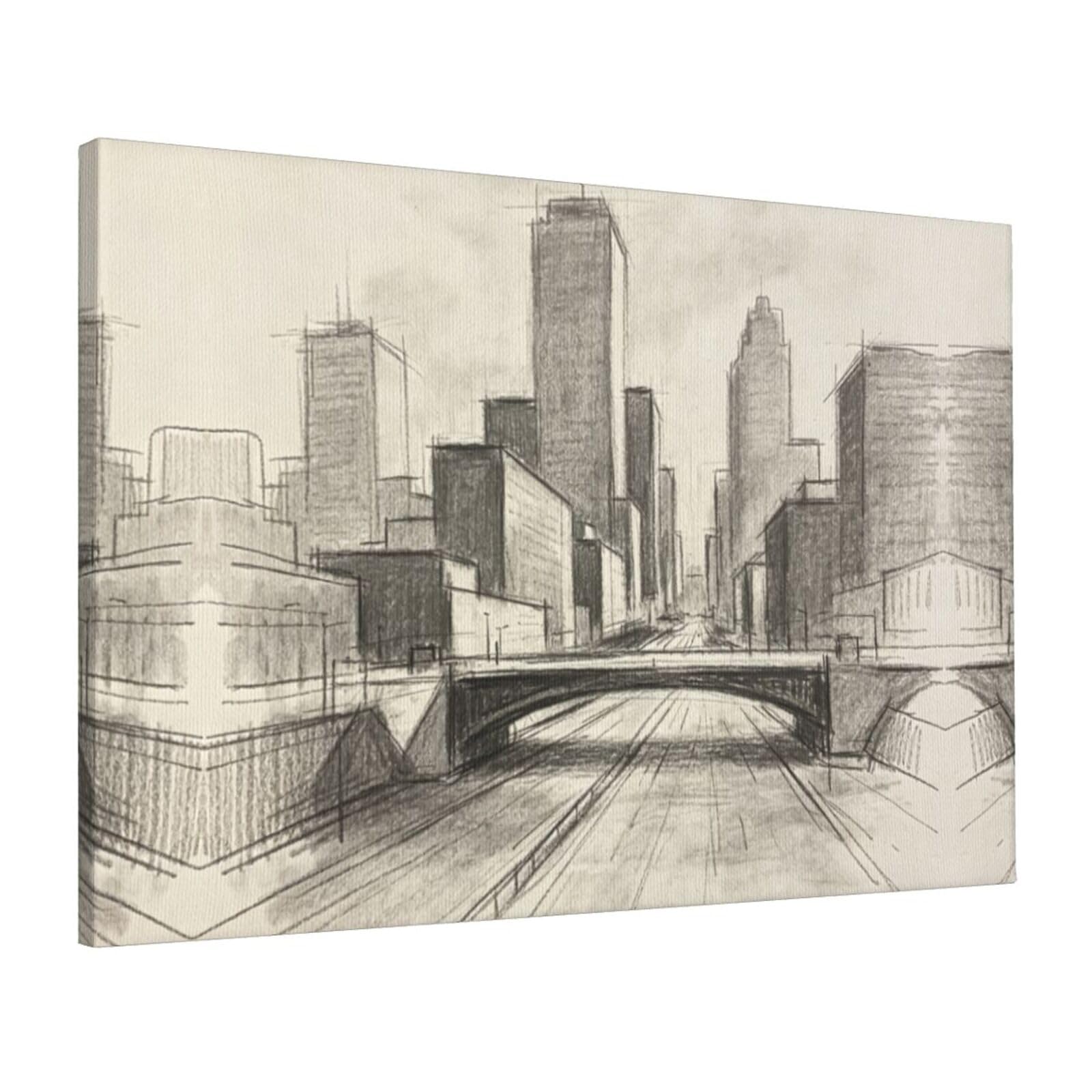 CNTDBU Pencil Sketch Art Canvas Wall Art 16x24 Inch-Large Modern Painting Print for Living Room, Framed Ready to Hang Artwork for Bedroom