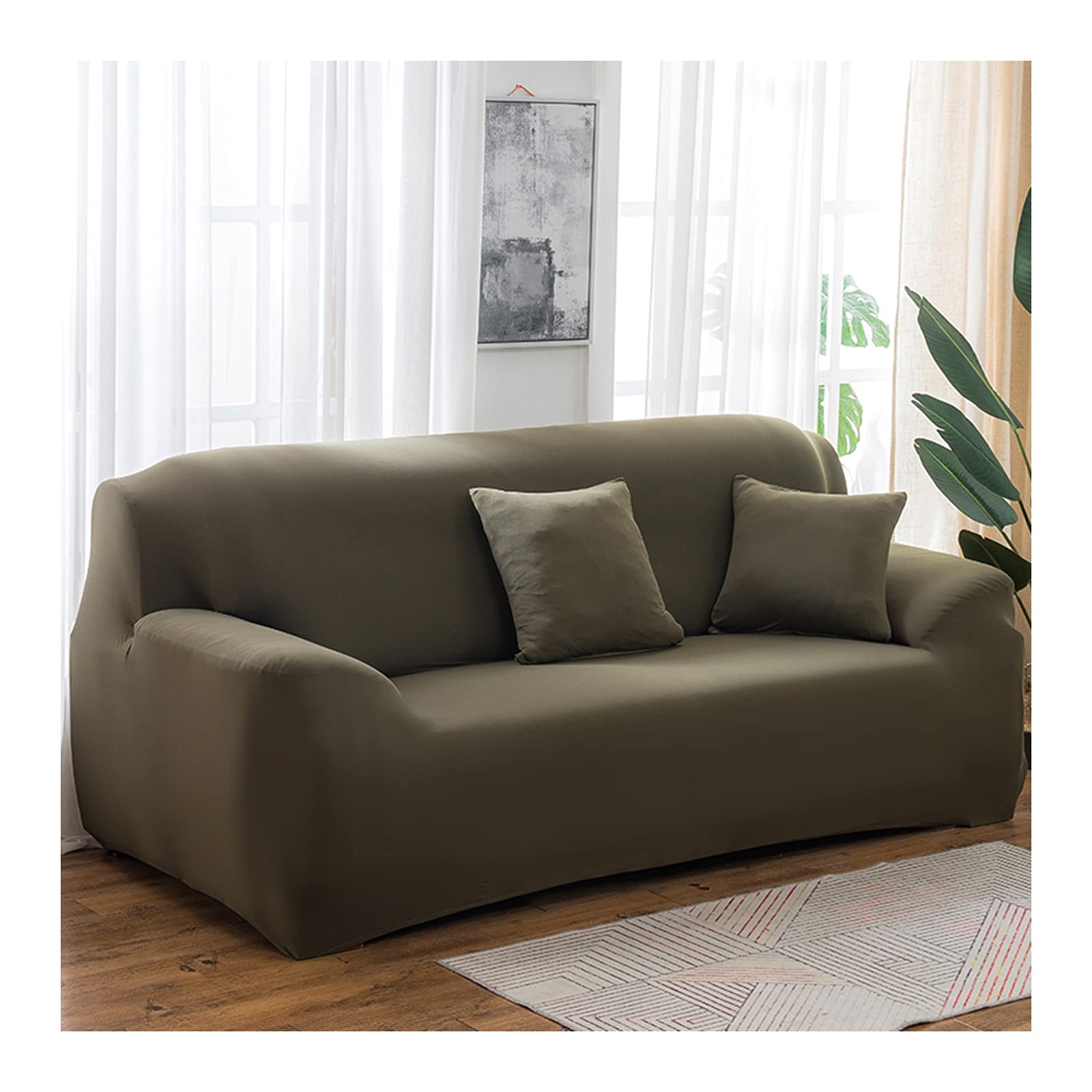 Housse de canapé extensible 4 places haut de gamme en polyester solide