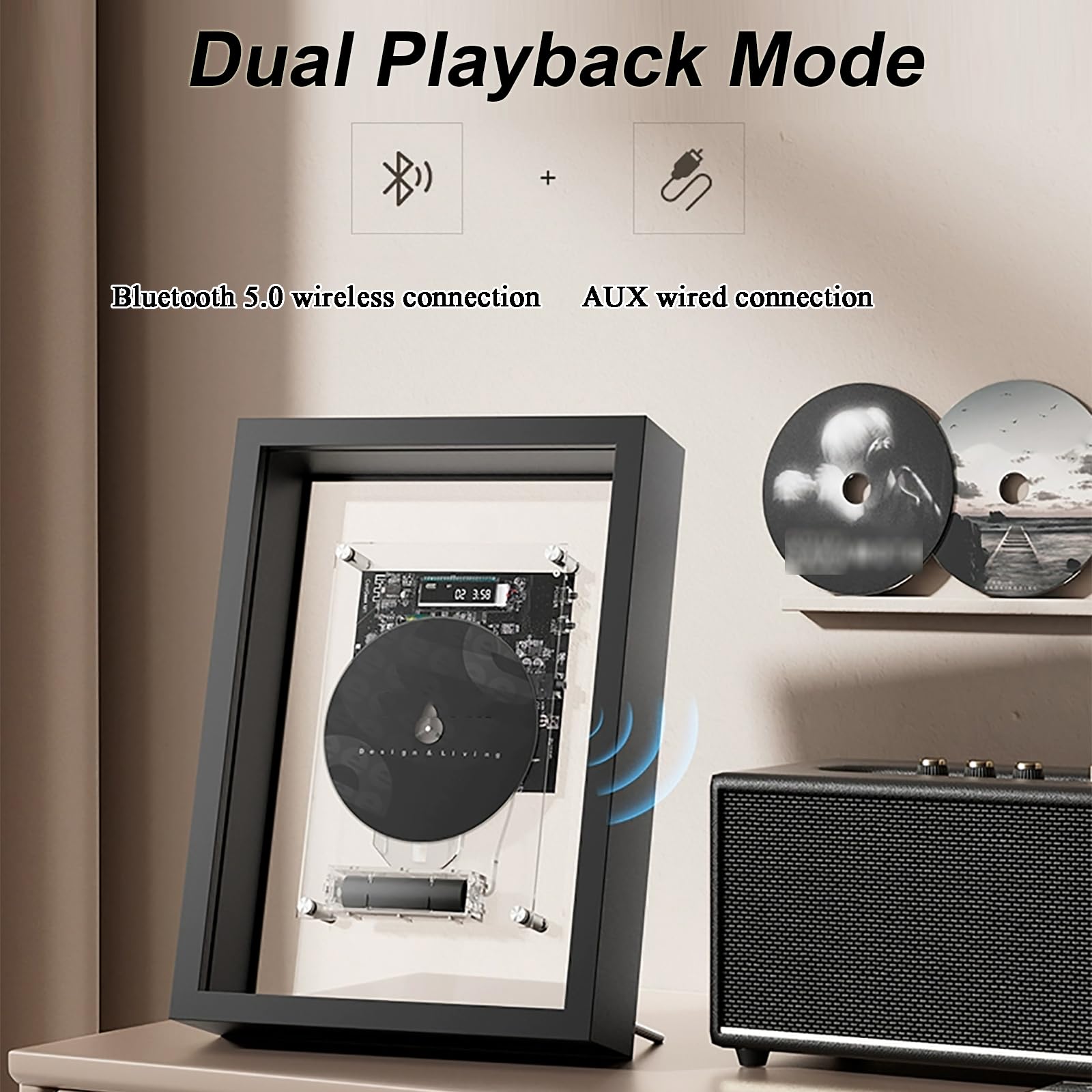 Odtwarzacz CD Bluetooth, muzyka, dekoracyjna ramka na zdjęcia z pilotem zdalnego sterowania, wyjście AUX, 2 opcje rozmieszczenia do dekoracji domu, biura i galerii