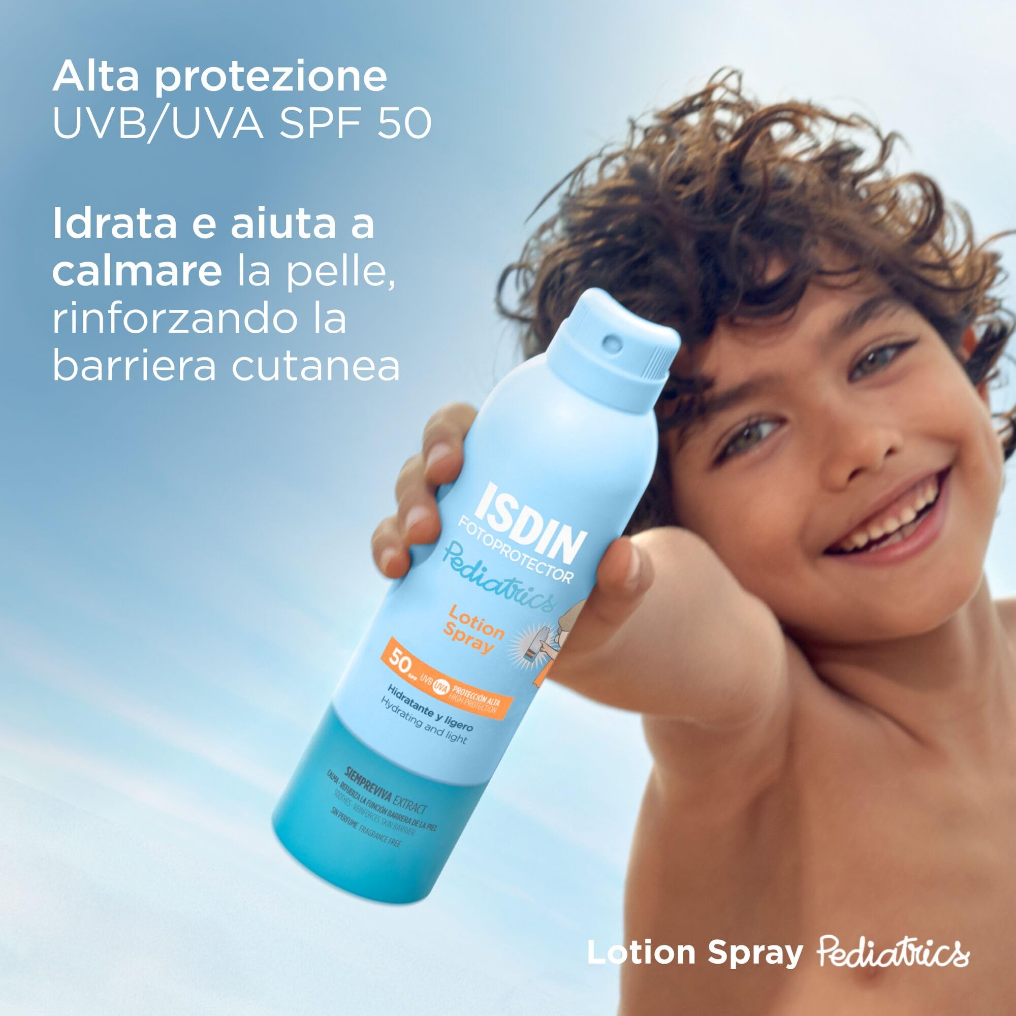 ISDIN Pedriatics Lotion Spray SPF 50 (250 ml) | Protezione Solare Corpo Spray per Bambini | Idratante e Leggera | Senza Profumo