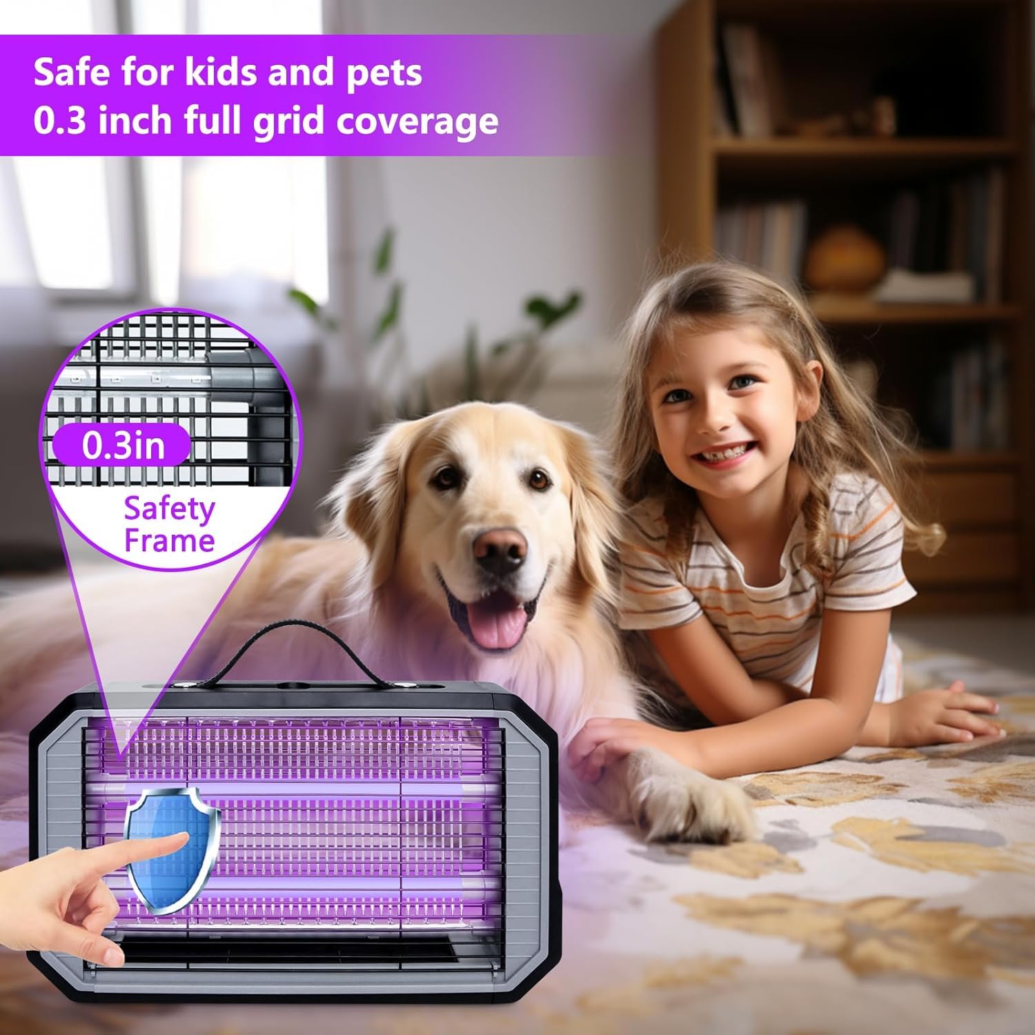Loowoko Lampara Antimosquitos Interior 4200V, Mata Mosquitos Electrico UV Doble LED eficiente,Cable de 1,3 m,Rejilla de Seguridad,Sin químicos, para Interiores & Zonas Exteriores Cubiertas