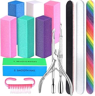 Nail File and Buffer-3pcs Double Sided Nail File, 6Pcs Rectangular Nail Buffer, 4 Way Buffer Block, Nail Brush, And Cuticle Nipper & Pusher, Professional Manicure Tool Kit for Shiny Nail(14pcs)