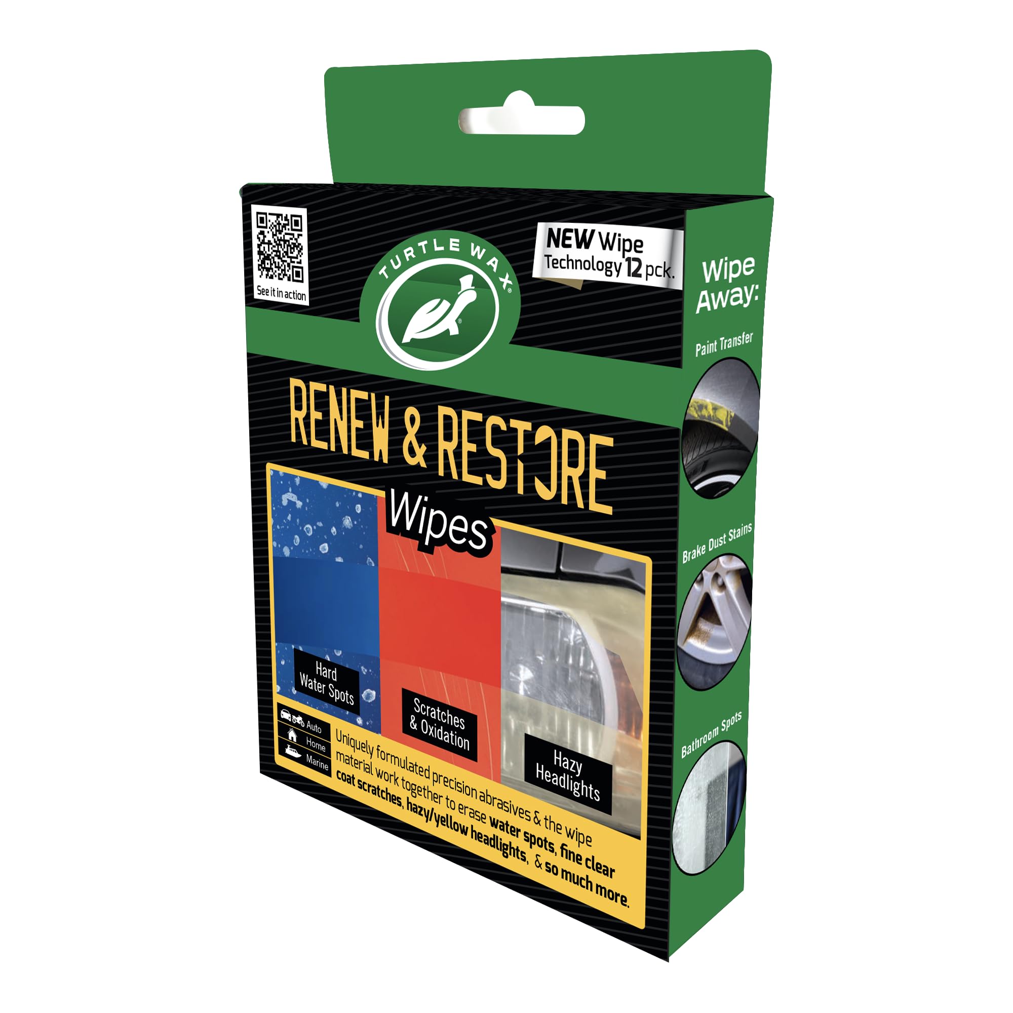 Turtle Wax Renew & Restore Compound Wipes, Light Scratch Remover and Headlight Restoration Kit, Effective Water Spot Remover, For Home, Auto, & Marine Use on Glass, Metal, Plastics & More (Pack of 12) — view 2