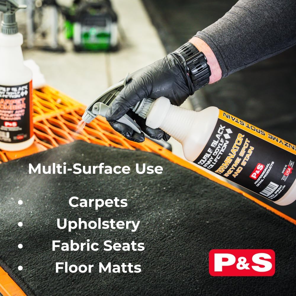 P&S Double Black Interior Cleaning Bundle – Terminator Enzyme Spot & Stain Remover + Finisher Peroxide Treatment, Professional Carpet, Upholstery & Odor Eliminator System (1 Gallon Each)