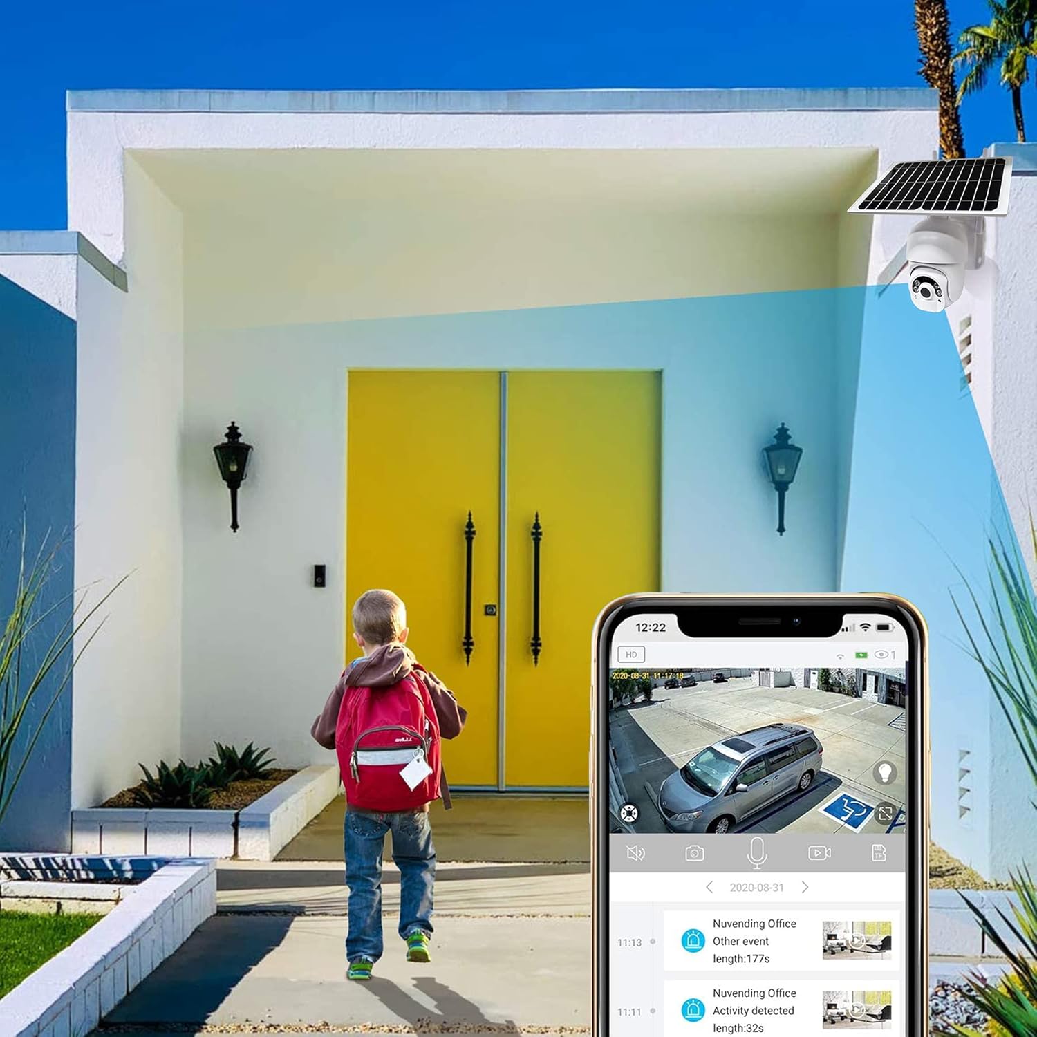 🔥 NuCam Solar Powered PTZ WiFi Security Camera Wireless Outdoor 350°/100° X/Y-Axis Adjustable 1080P HD Colored Night Vision w. PIR Motion Sensor Security Light w. Bracket Extension Cord (WiFi)