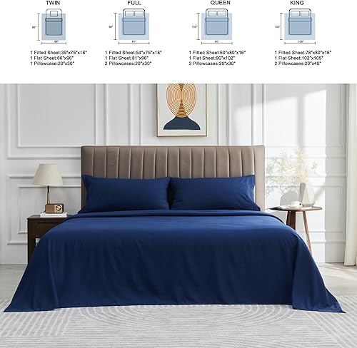 Miniatura 2 de Juego de sábanas de microfibra de fácil ajuste, tamaño individual, extra suave, bolsillos profundos, juego de 3 piezas, color azul marino, sábanas