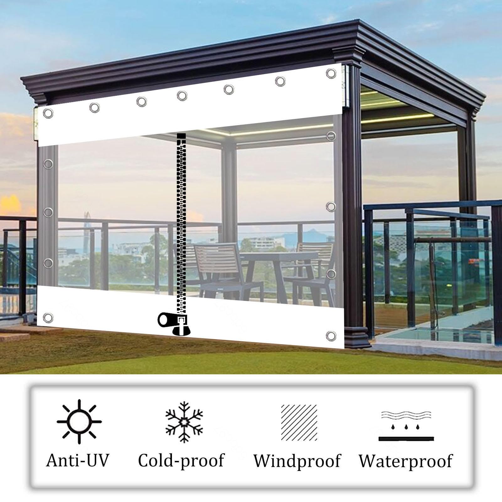 Gazebo Pannelli Laterali Teloni Trasparenti,Tende Telone Trasparente Per Esterno Con Porte a Cerniera,Telone in Plastica Pvc Impermeabile 0,3mm,Per Pergola Veranda Carport,L×H-2.7*1.5m(8.9*4.9ft