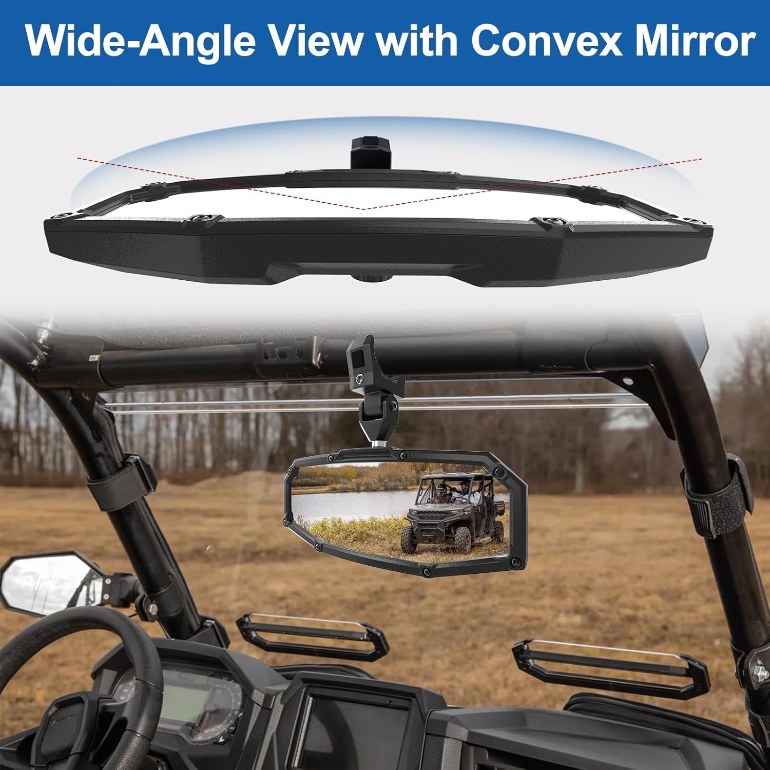 2025 New Flag UTV Rear View Mirror, 360° Adjustable, Available for1.5-2.0” Round Roll Cages, Compatible with Polaris RZR, Pioneer, Kawasaki Mule, Can Am X3, High Definition Anti-Vibration Design - Image 5