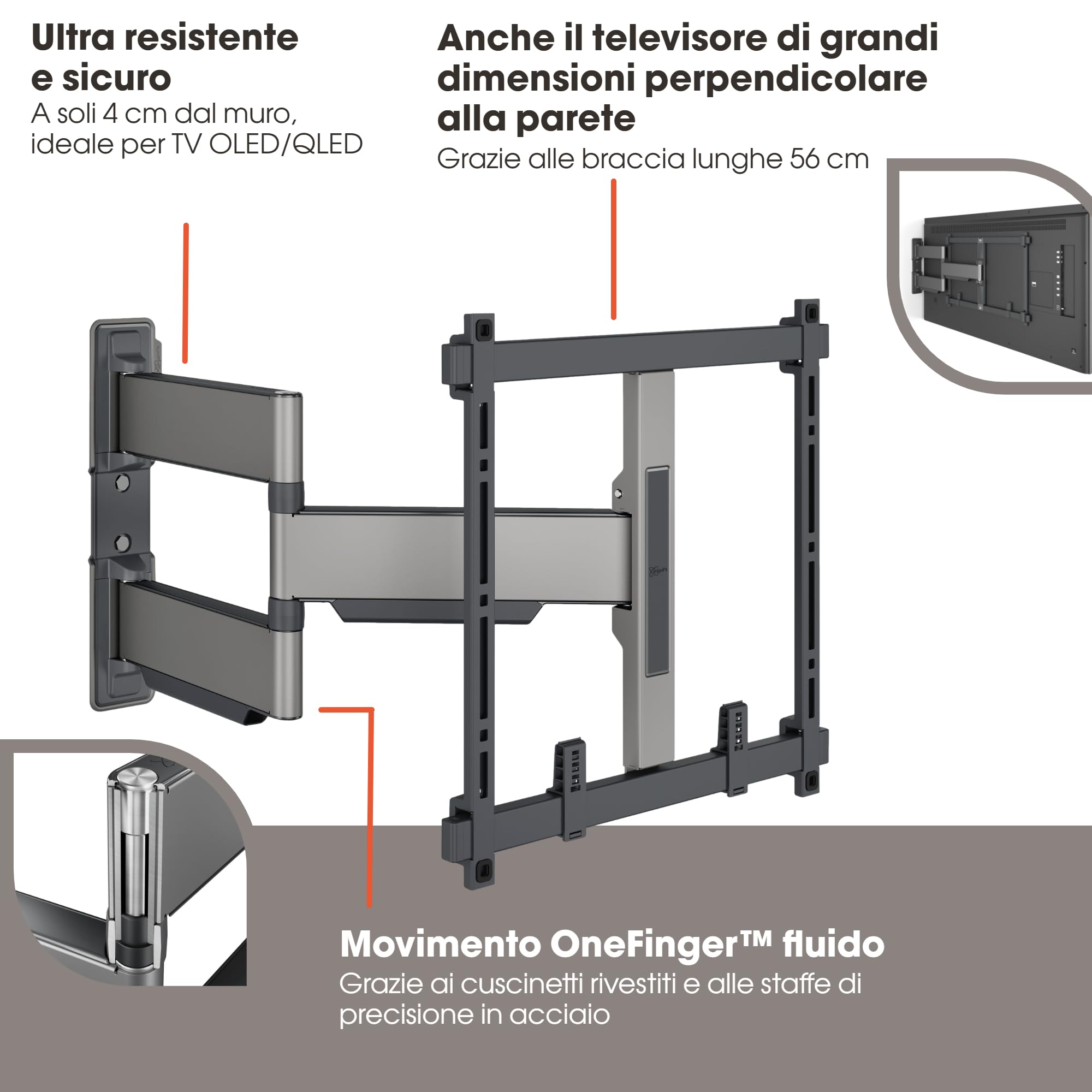 Vogel's Elite 5445 - Supporto da parete per TV da 32-65", orientabile fino a 180°, supporto TV Full Motion max. VESA 400x400, compatibilità universale