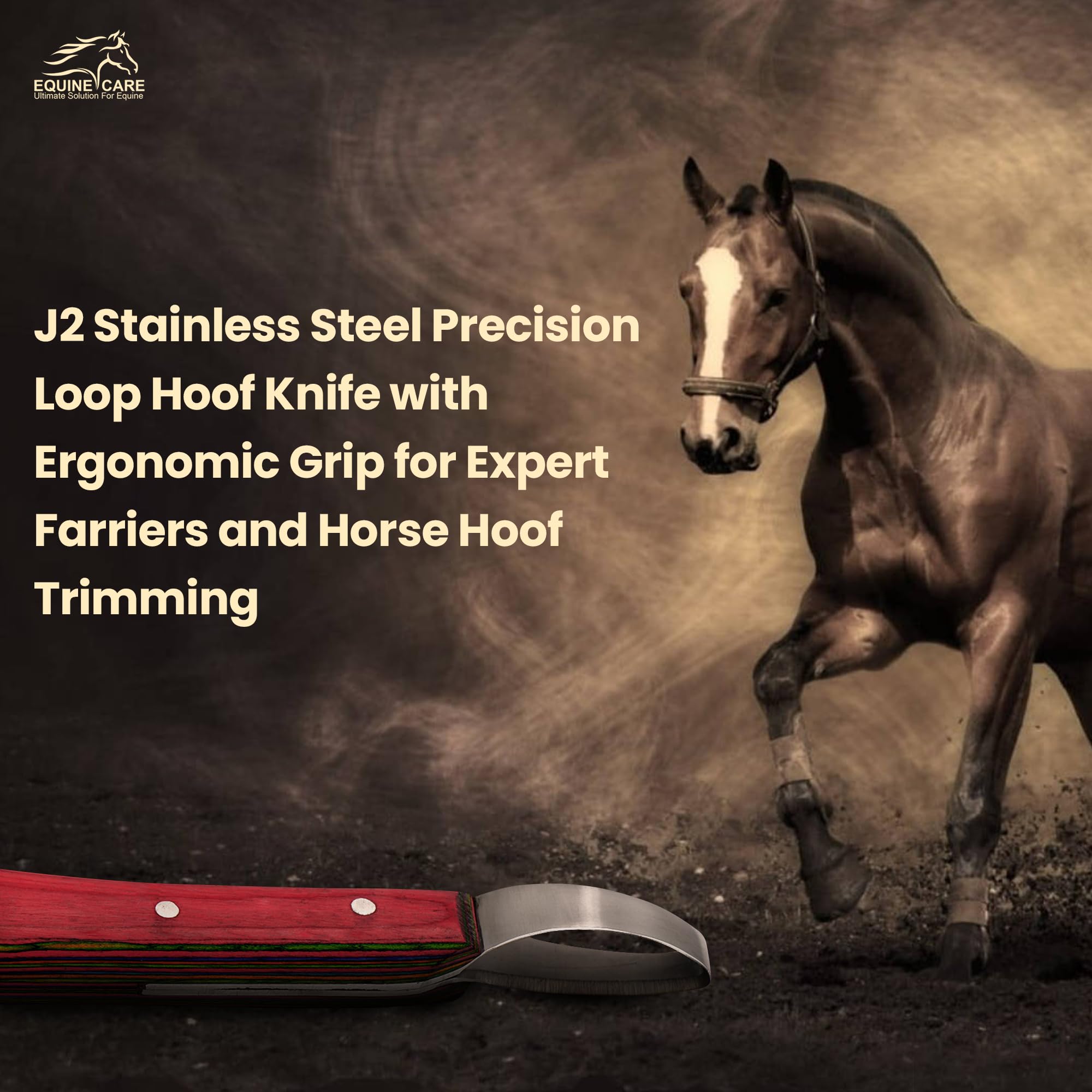 Equine Care J2 Couteau à sabot de précision en acier inoxydable avec poignée ergonomique pour couper les sabots de cheval