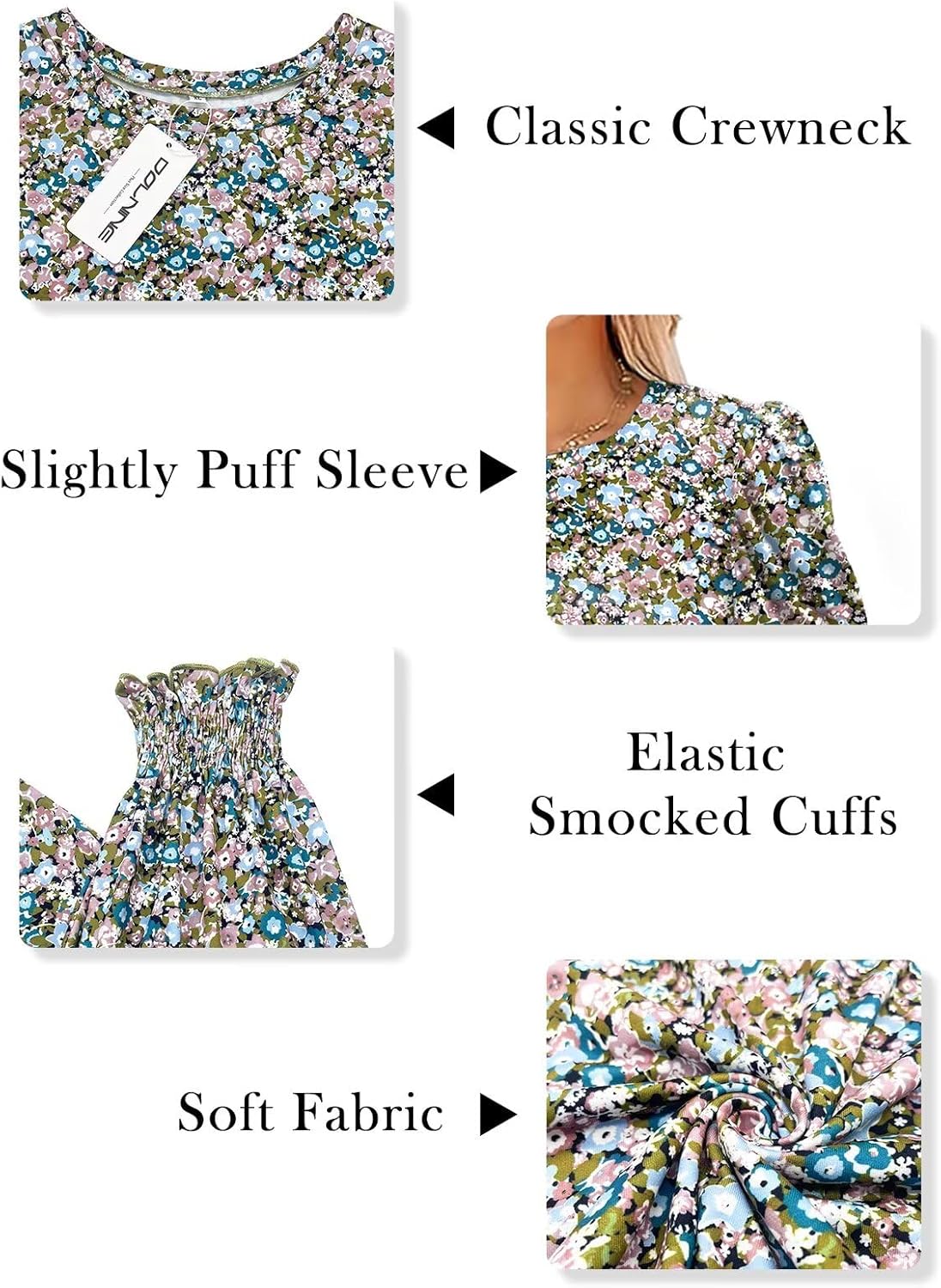 DOLNINE Womens-Plus-Size-Tops Dressy Puff Sleeve Casual Smocked Cuffs Tunic Shirts XL-5XL - Image 3