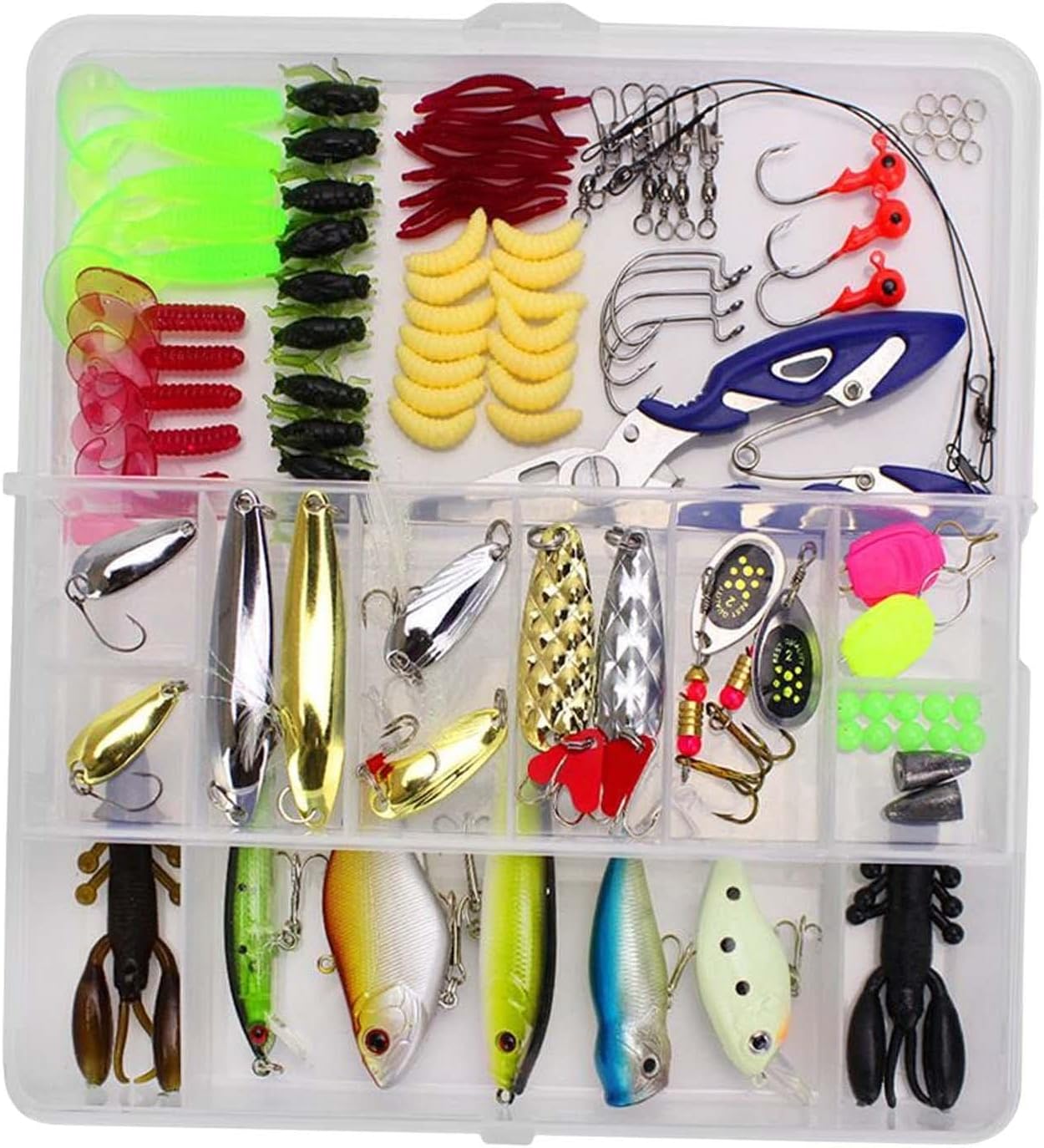 UJEAVETTEUJEAVETTE® 101Pcs Fishing Lure Tackle Kit Crankbaits Fishing Gear Worms Tackle Box White