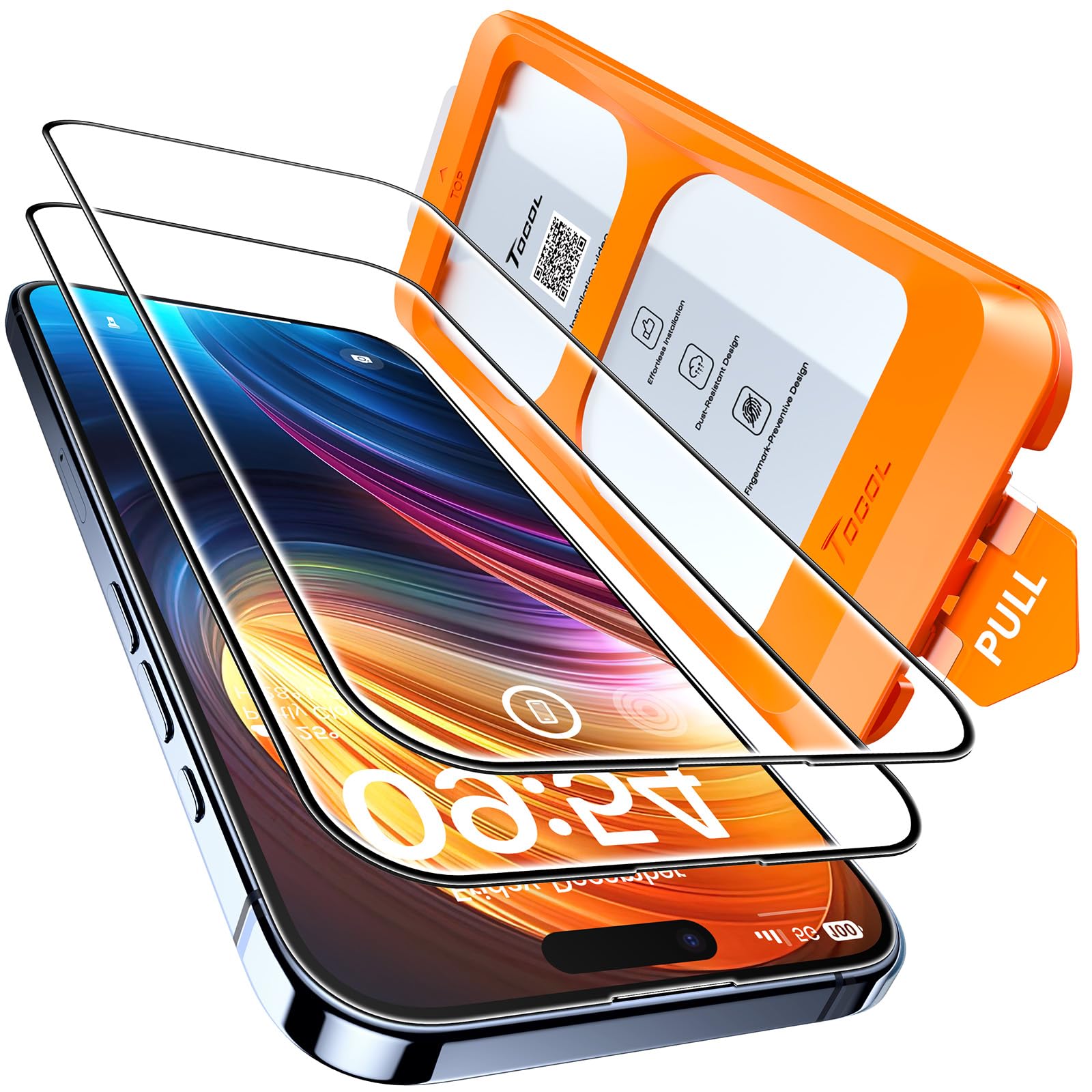 TOCOL Pellicola Protettiva per iPhone 15 Pro 6,1 Pollici, Rimozione Automatica Della Polvere, Installazione Rapida, Copertura Completa, Senza Bolle, Durezza 9H Vetro, 2 Pezzi