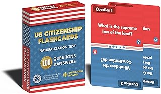 US Citizenship Flash Cards for the 2025 Naturalization Test: 100 Official USCIS Questions & Answers – Compact, Lightweight Study Guide with Online Audio Support