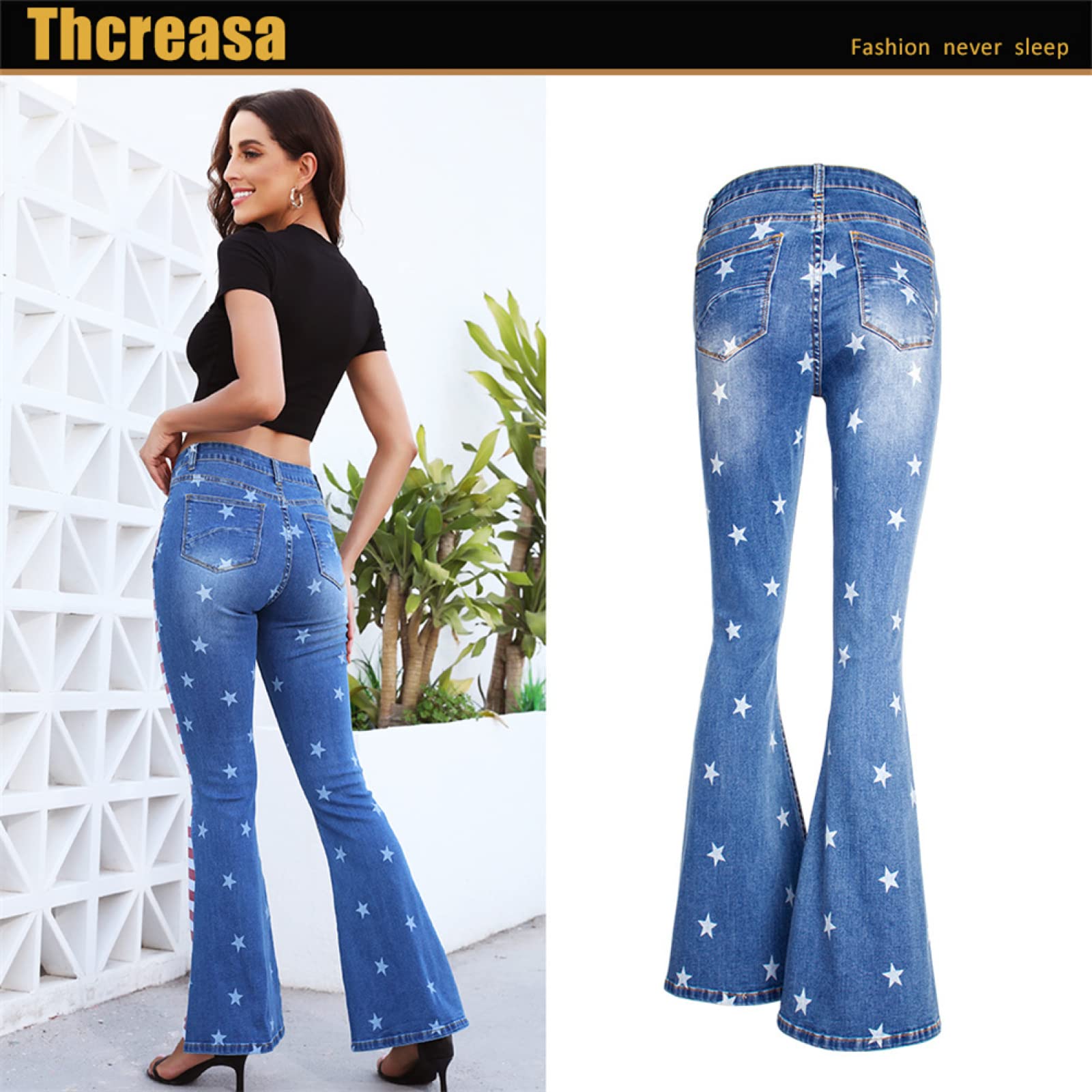 Vaqueros De Mujer De Rayas De Colores con Estampado De Estrellas Mopa Y Pantalones Acampanados para Mujer