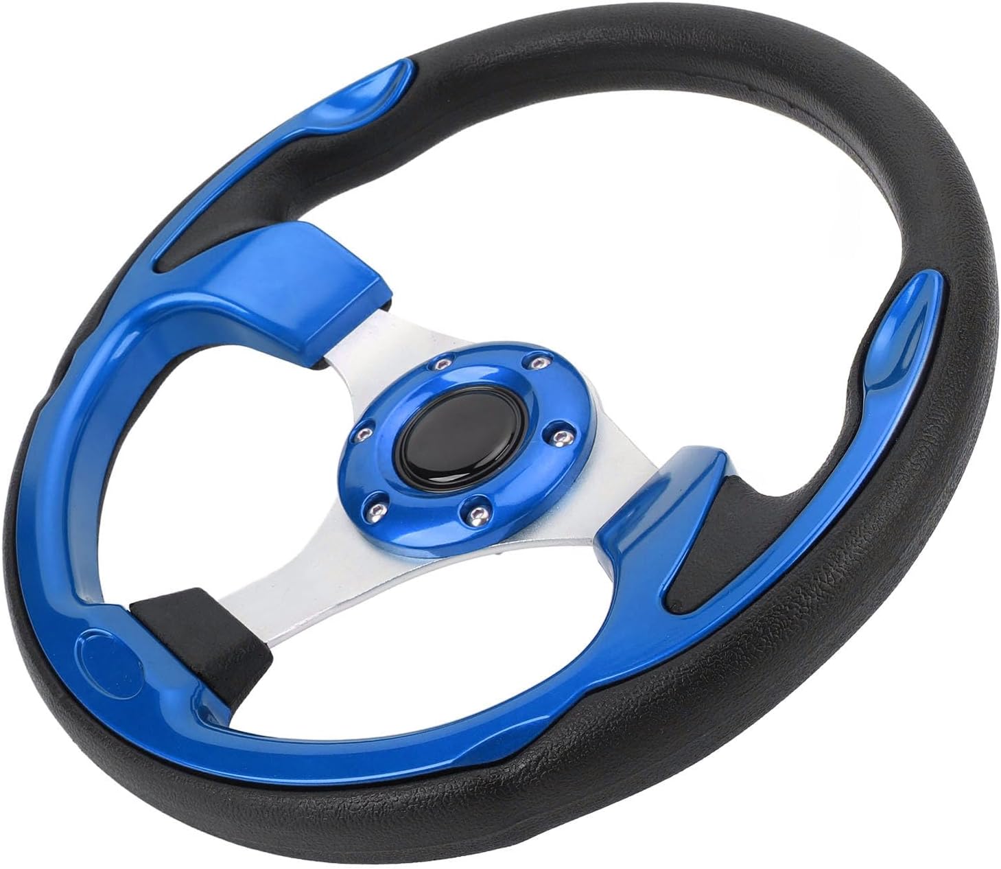 Steering Wheel Universal 13in Racing Style PU Aluminum Comfortable Grip 6 Hole Car Steering Wheel with Horn Button (Blue)