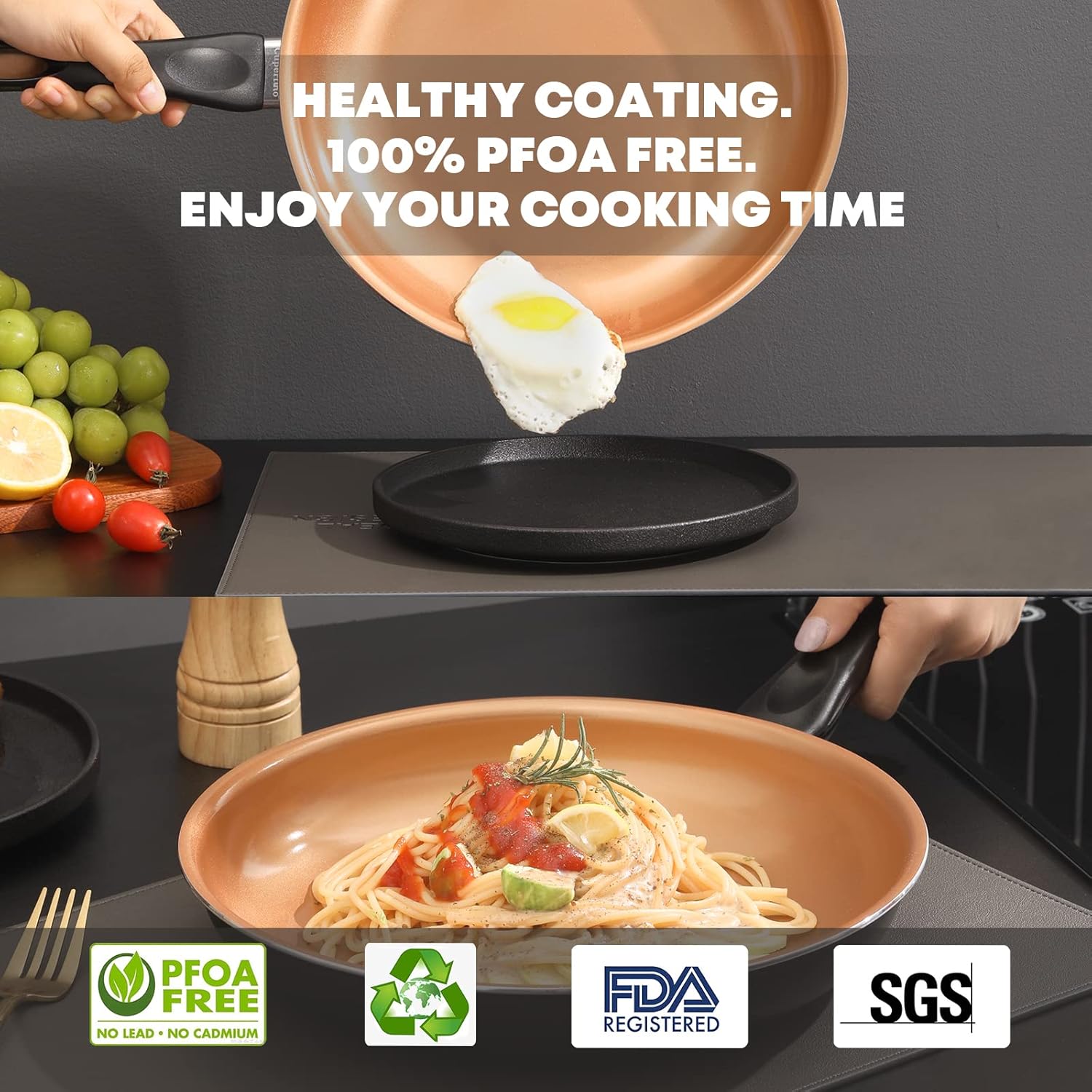 Cupertino Omlette Pan, Non Stick Frying Pan Small Copper Skillet, Egg Pan Nonstick with Healthy Coating, 100% PFOA Free, Dishwasher Safe - 8 Inch