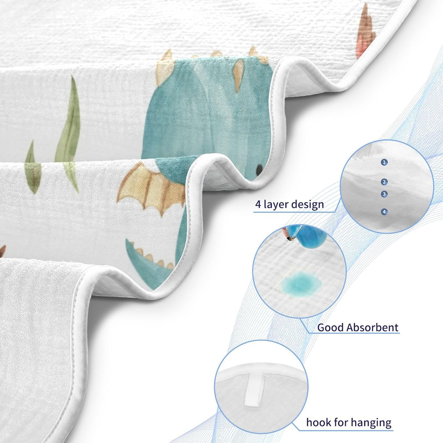 Kigai Cute Dragon Muslin Hooded Baby Towel Ultra Soft and Absorbent Bath Towel for Boy Girl Cotton Baby Bathrobe Blanket for Newborn Infant Toddler, 30x30 Inch