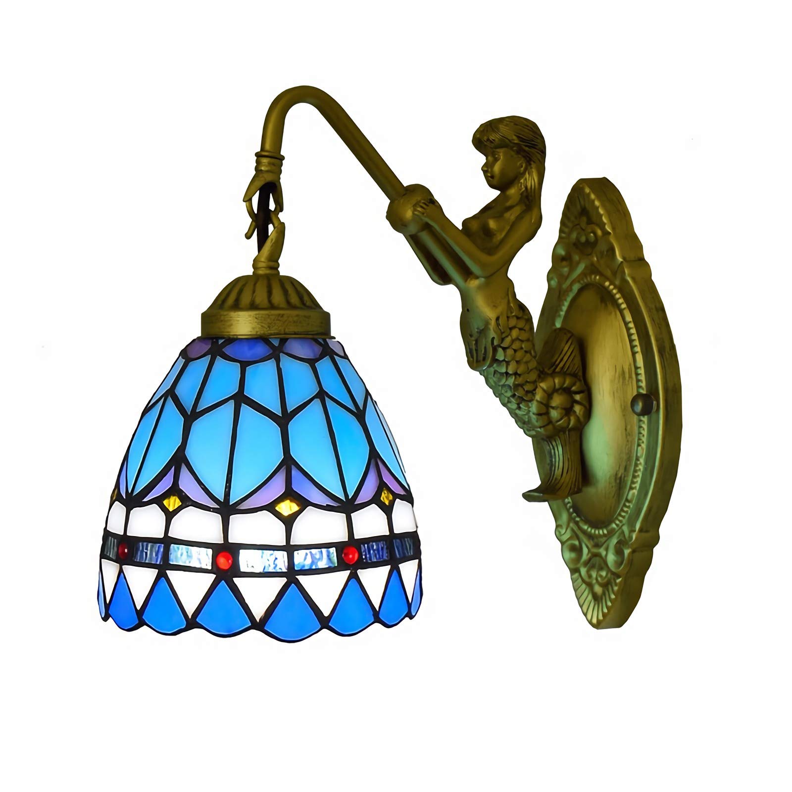 Aioneer Tiffany Style Wall Light, Vintage Stained Glass Wall Sconces, Bedroom Bedside Wall Lamp For Living Room Bathroom Hallway [Energy Class A + + ]-7