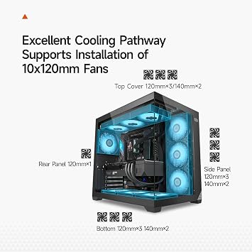 CPS C3 T700 PC Case ATX Mid Tower, Tempered Glass & Mesh Back, High Airflow, ATX/Micro-ATX/ITX Support, 360mm Radiator Support, Tool-Free Design – Black (No Fans Included)