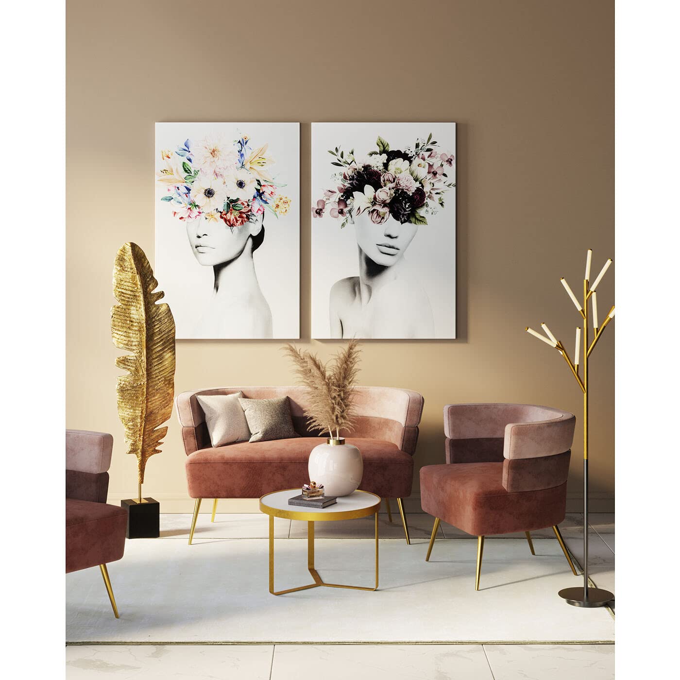 Kare Design Fauteuil Sandwich, Rose/Or, Aspect Velours, Pieds Acier, Style Élégante, Fauteuils Cocktail, Fauteil Salon, Deco Intérieur, Décoration Chambre, Maison, 74x65x64cm (H/L/P)