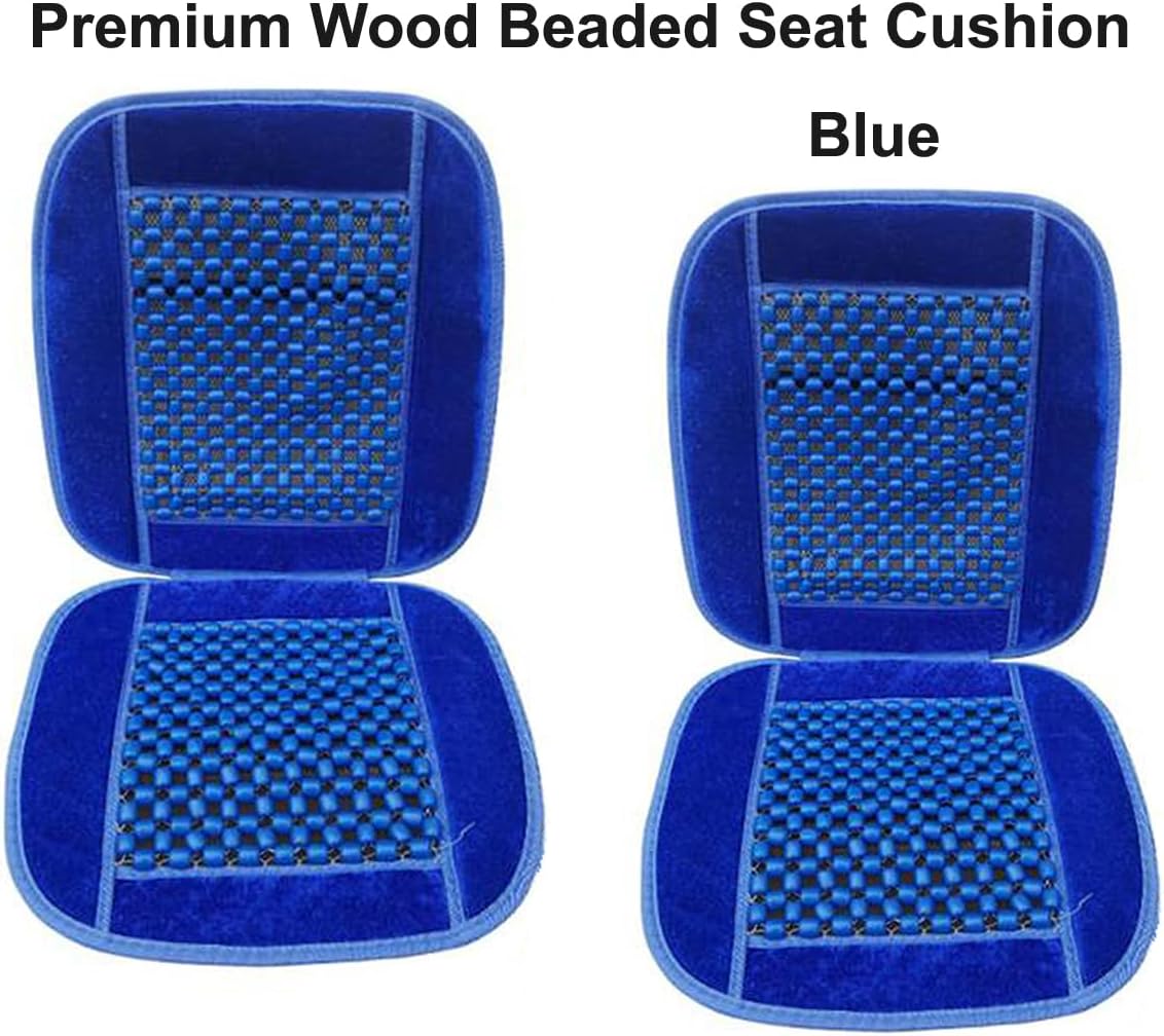ALLBrand Natural Wooden Bead Car Seat Cushion - Comfortable Massaging Cushion for Office and Travel (Royal Blue)