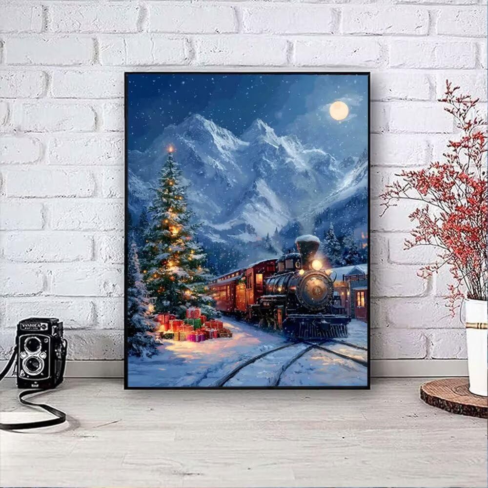Boże Narodzenie Pociąg Diament Malarstwo Dorosłych Zestawów, 5D Okrągłe Diamenty Malarstwo Dzieci Malarstwo, Diamant Art Haft Cross Stitch Obrazy, Mozaika Sztuka Do Dekoracji Ściany 80x110cm HJ8-775