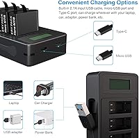 Vista 4 de Batería de 1800 mAh (paquete de 2) y cargador rápido USB para GoPro Hero 8/7/6/5 negro (totalmente compatible con original)