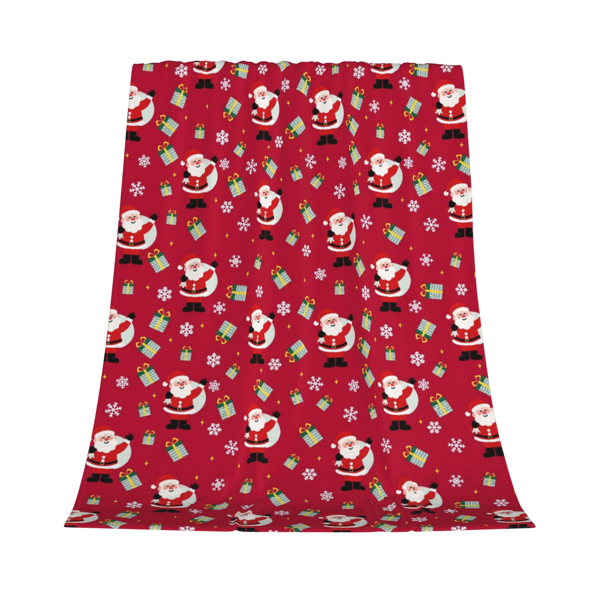 Christmas Throw Blanket - Festive Santa Claus Gift Box Snowflakes Design - Lightweight Flannel Fleece Throw - Ultra Warm & Cosy - 130x150cm - Perfect for Sofa, Bed, Gifts, Pets