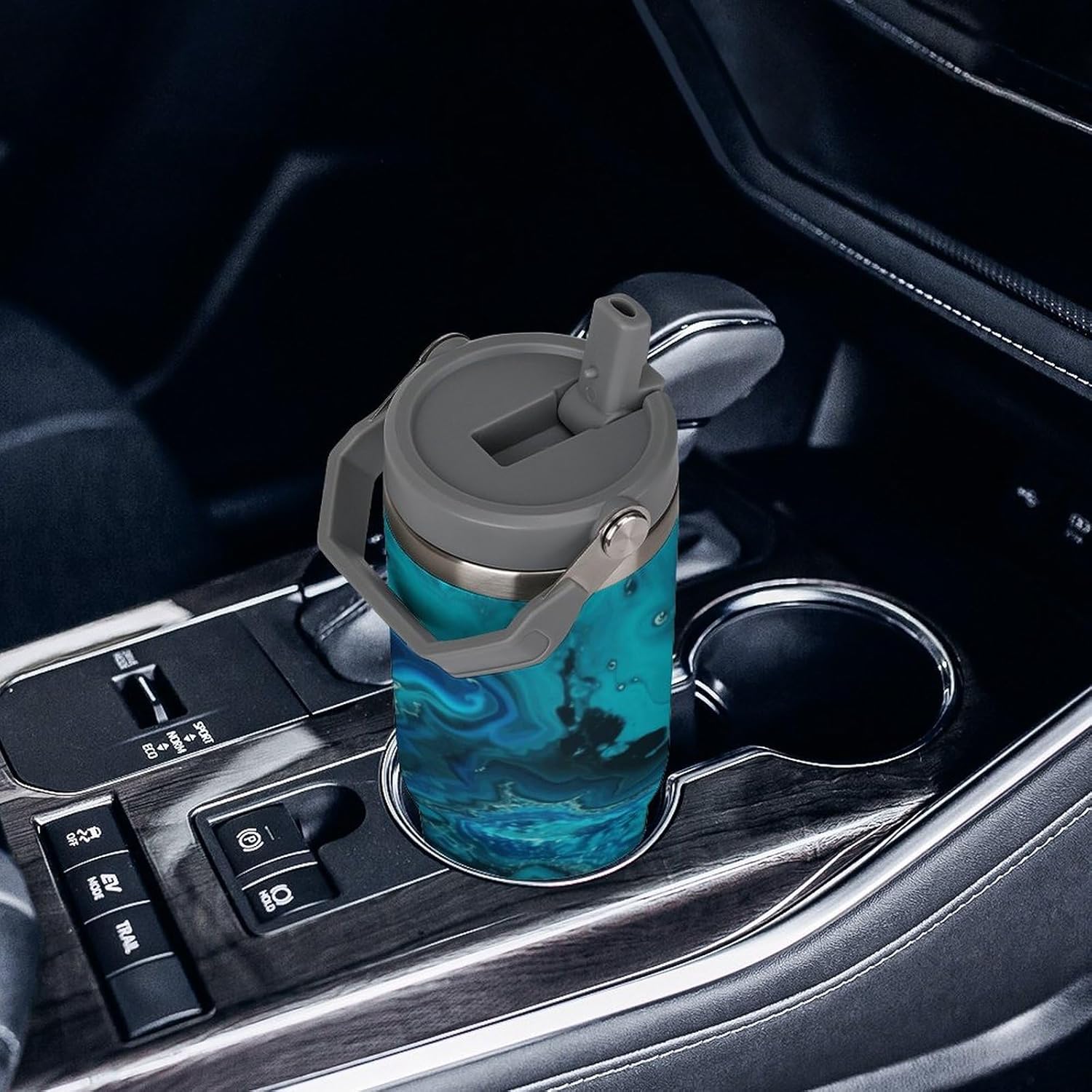 Bright Aqua Blue Turquoise Water Bottle 30 Oz Fits Car Cup Holder,Insulated Coffee Mug Large Capacity Car Cups,Stainless Steel Double Wall Sport Bottle for Travel Sports Gym