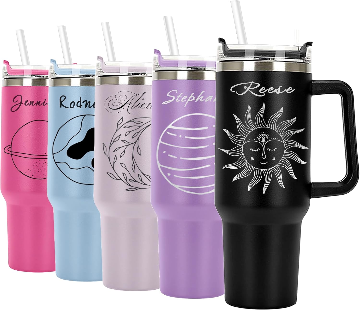 Sun and Moon Personalized Tumbler 40 oz Laser Engraved,Insulated Cup with Handle, Lid and Straw,Stainless Steel Large Tumbler,Vacuum Insulated,Birthday Gifts,Zodiac Signs with Constellations,Astrology