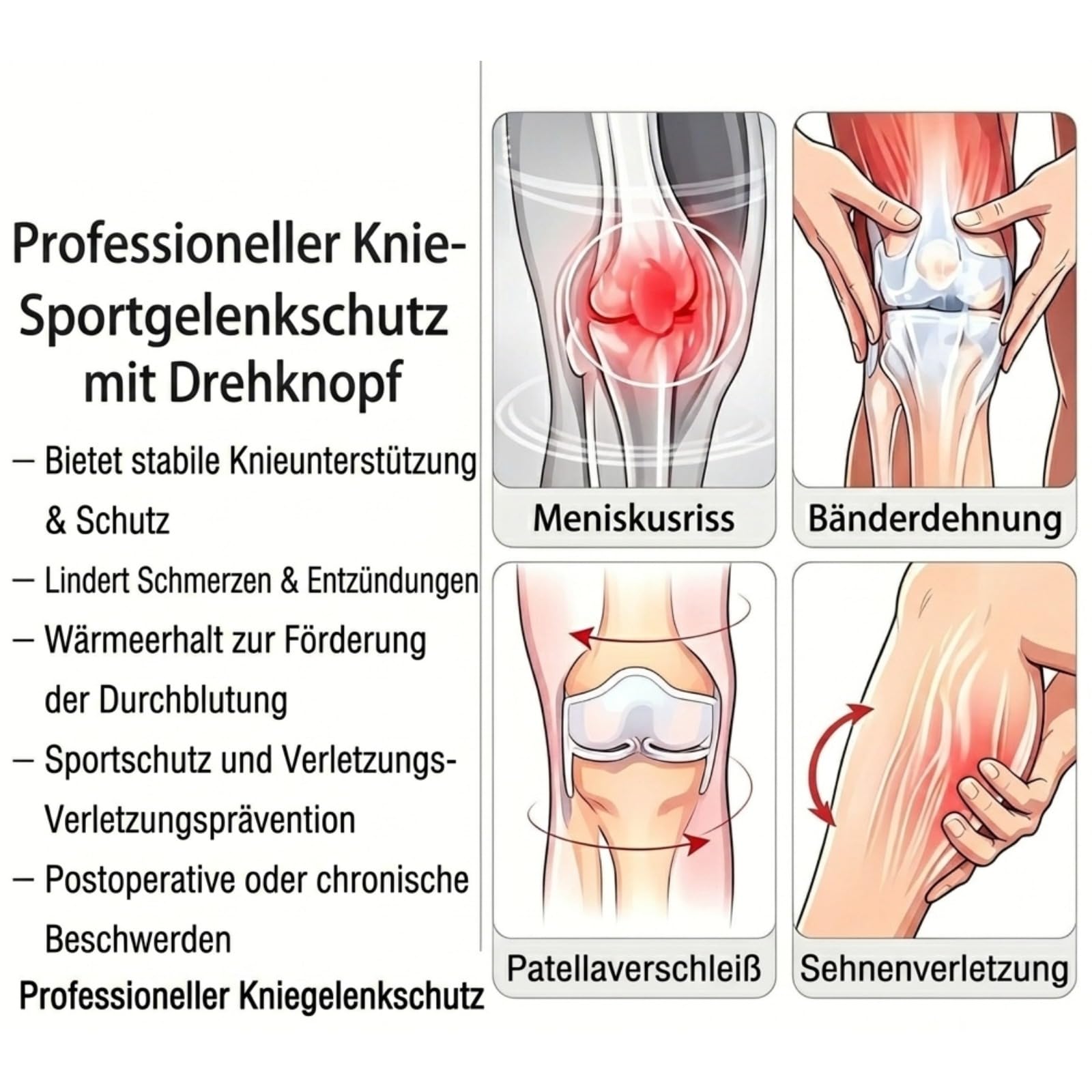 celuvae KnaufKniebandage zur Schmerzlinderung, Verstellbare Kniestütze mit Gel-Pad & Springs (Schwarz-Rechts,L(65-85kg))