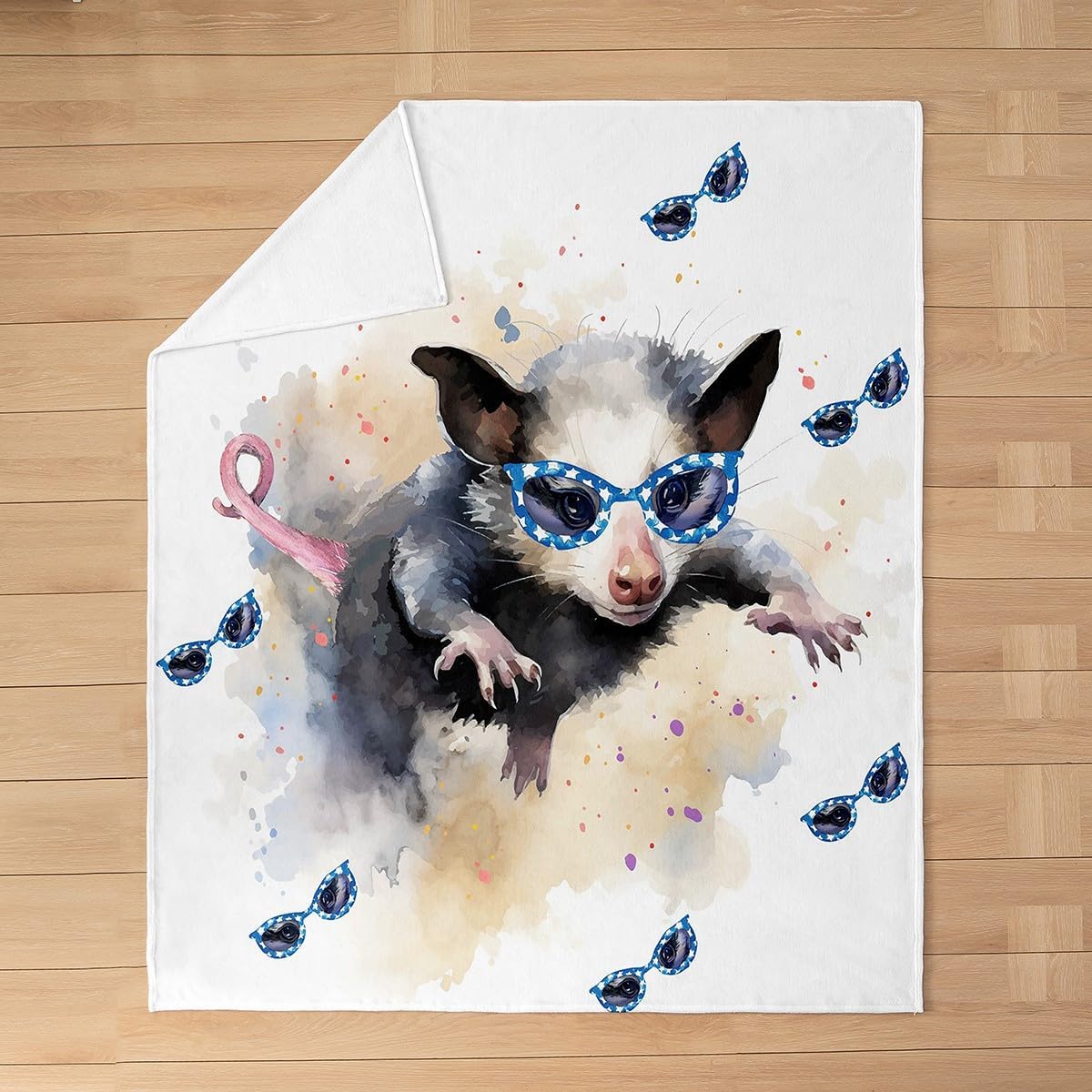 Opossum Flannel Fleece Throw Blanket for Kids Boys Girls Cute Possum Fuzzy Plush Blanket Twin 60"x80" Possums Gifts All Season Bed Blanket Bedroom Possum Stuffed Animal Floral Decor Flannel Blanket