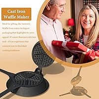 Vista 7 de Cast Iron Waffle Maker Stove Top, American Waffle Maker Pre-Seasoned, Round waffle maker, PFOA free, 5-in-1 Shape Designs, Non-Coated Surface
