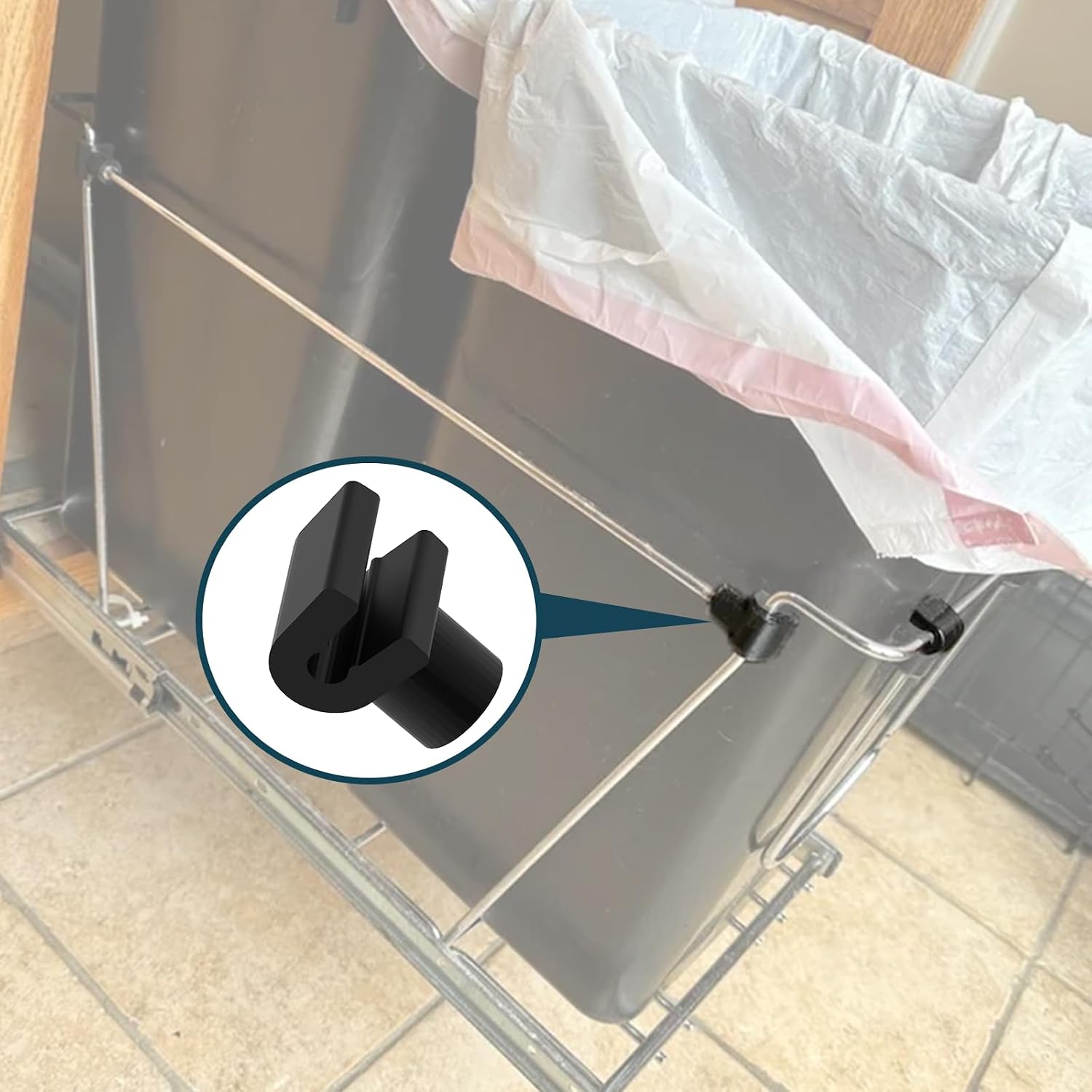 6 Pack Snap Handle Connector Replacement Parts - Compatible with Rev-A-Shelf 27-Quart Soft-Close Double Pull-Out Trash Cans, Trash Can Accessories (Black)