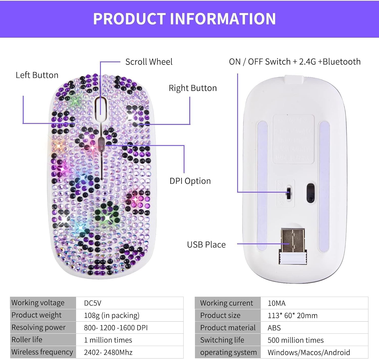 Amazon | Bling Dazzling 充電式 2.4GHz ワイヤレスマウス
