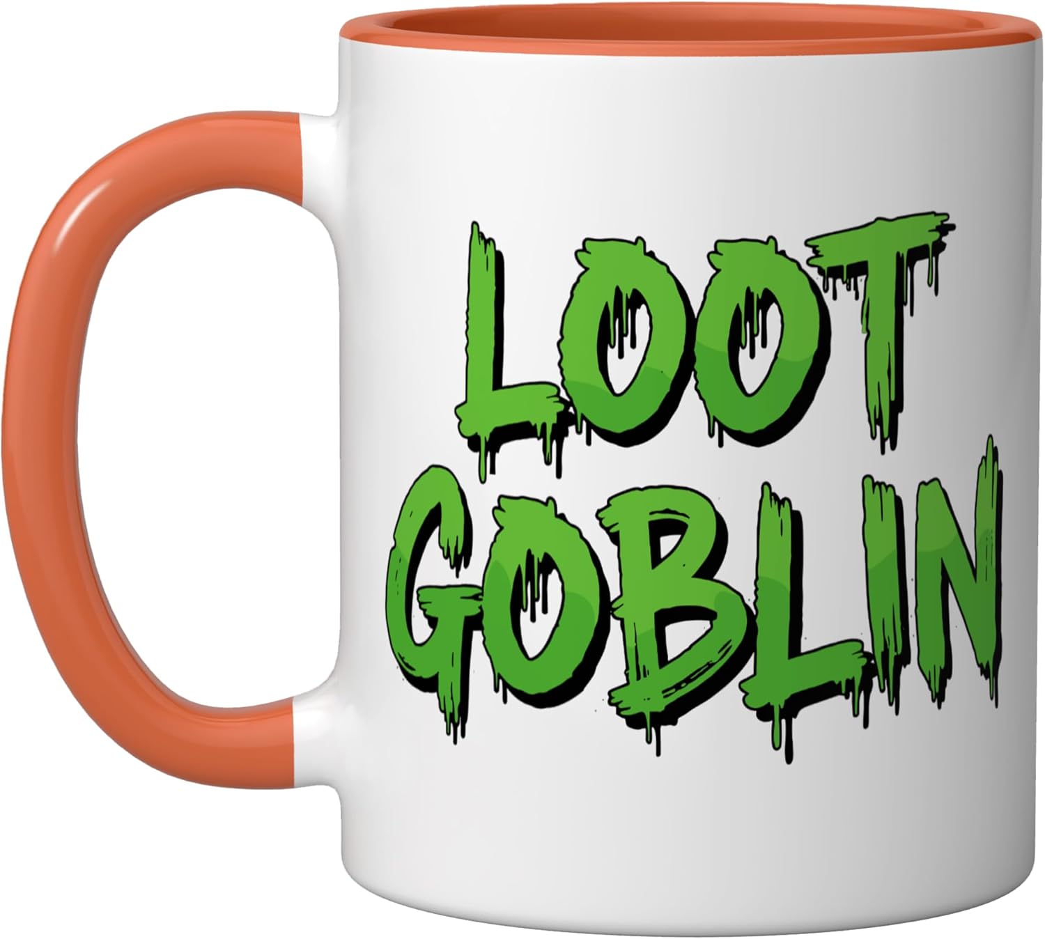 Loot Goblin MMORPG FPS RTS Strategy Gaming Loot Based Gamer Ceramic Mug, Orange/White