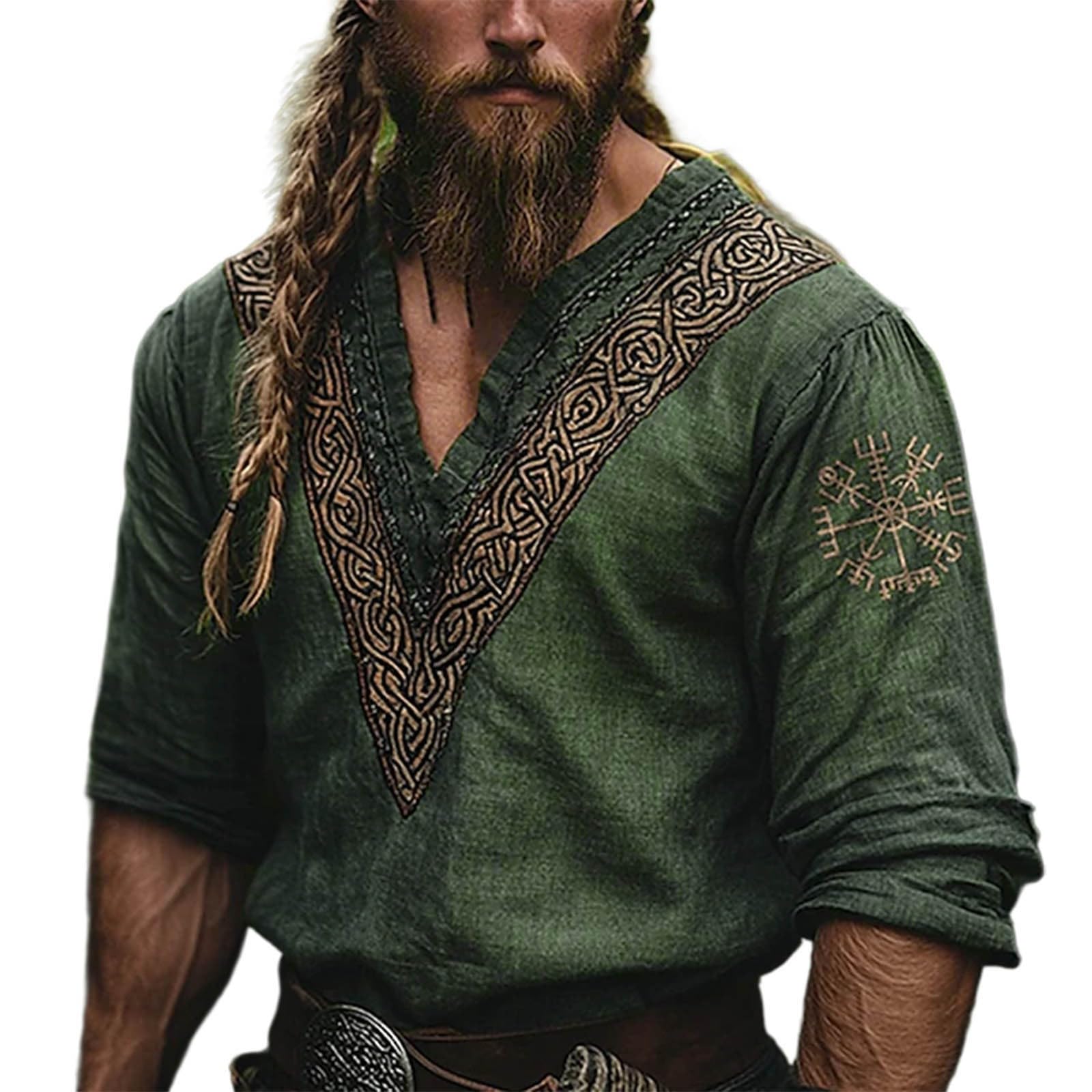 Men's Henley Shirt Long Sleeve African Print Embroidered Gauze Shirts Casual V Neck Cotton Linen Beach Hippie Shirt