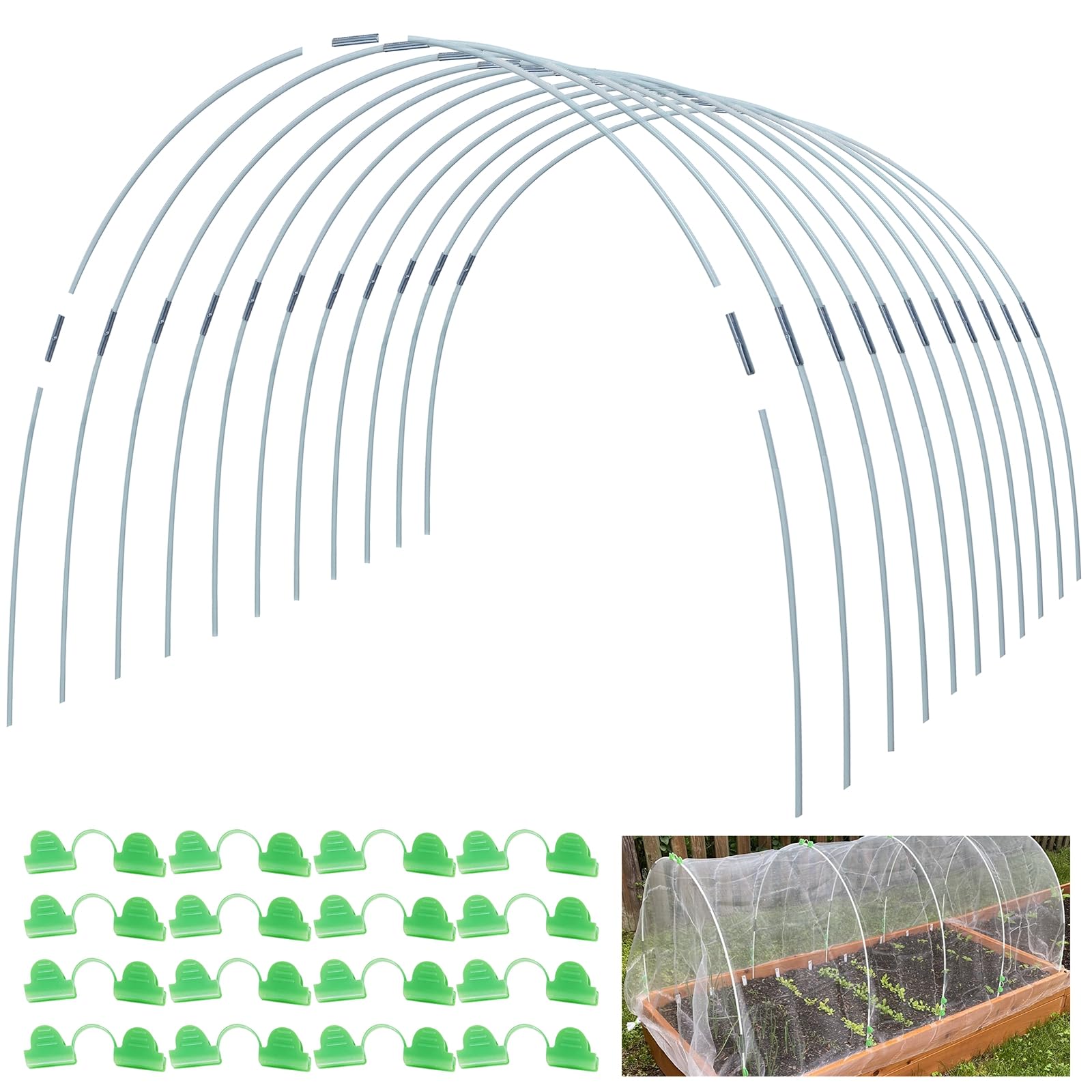 MAXPACE Greenhouse Hoops for Less Than 2.7ft Wide Grow Tunnel, Rust-Free Fiberglass Support Hoops Frame for Garden Fabric, DIY Plant Support Garden Stakes, Gardening Supplies, 50pcs
