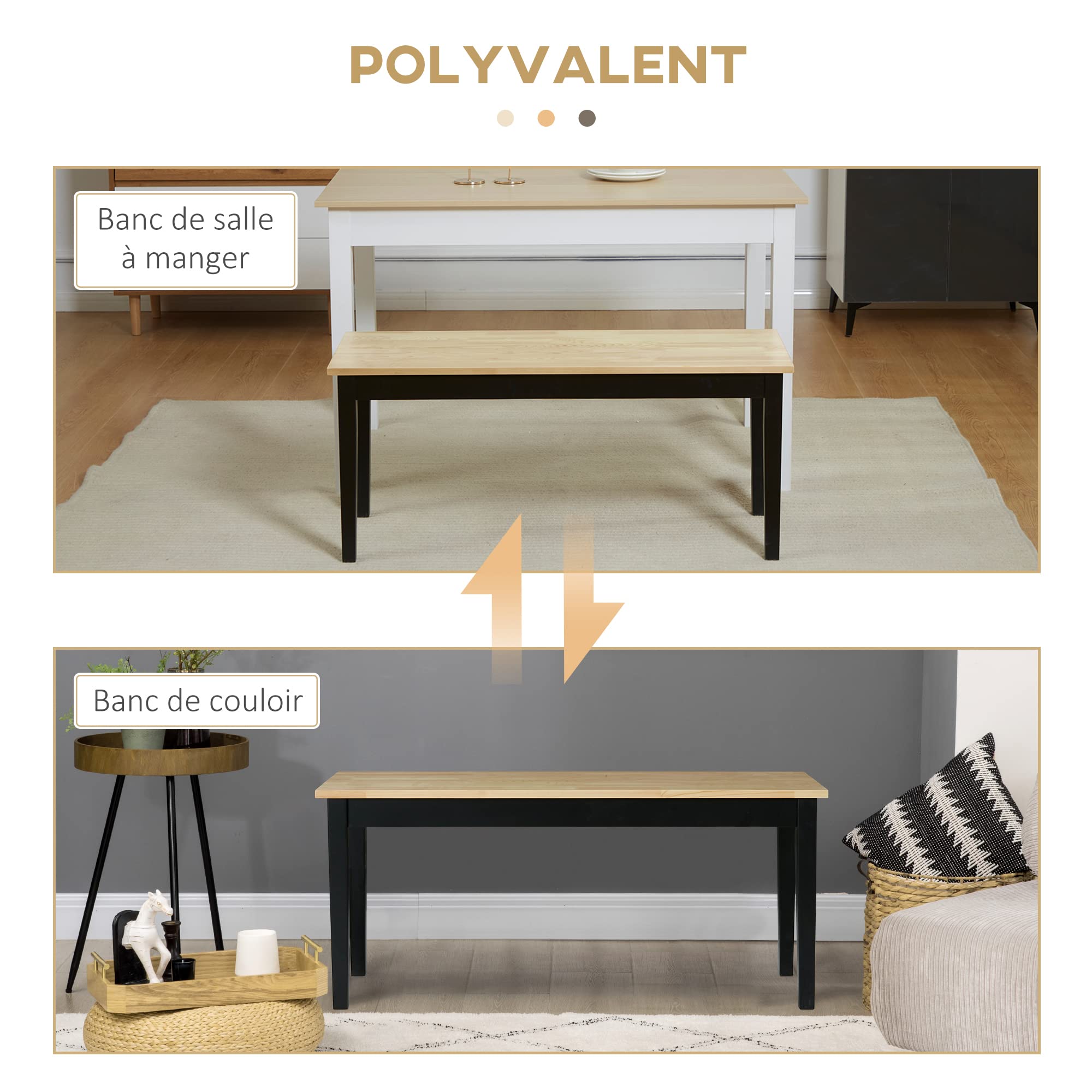 HOMCOM Banc en Bois pour 2 Personnes Bicolore Assise Naturelle et piètement Noir - 102 x 36 x 45 cm