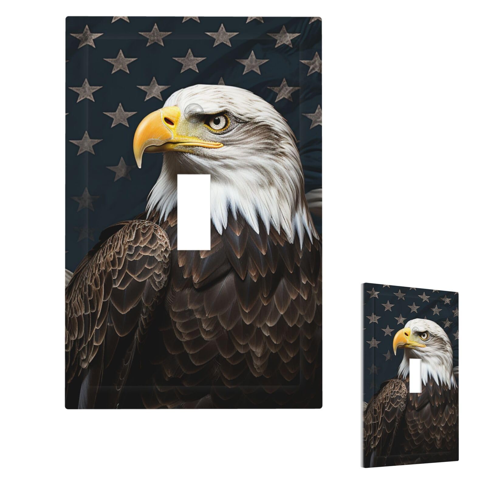 Fodpand Style T Light Switch Cover American Bald Eagle Wall Plate 1 Gang Switch Plate Covers Decorative Outlet Cover Electrical Receptacle Faceplate For Bathroom Kitchen Decor Wall Plates 5" X 3"