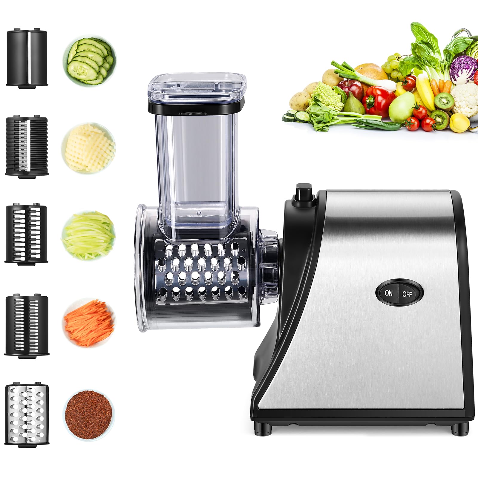 Meykey Tagliaverdure Elettrico 250W, Acciaio Inox